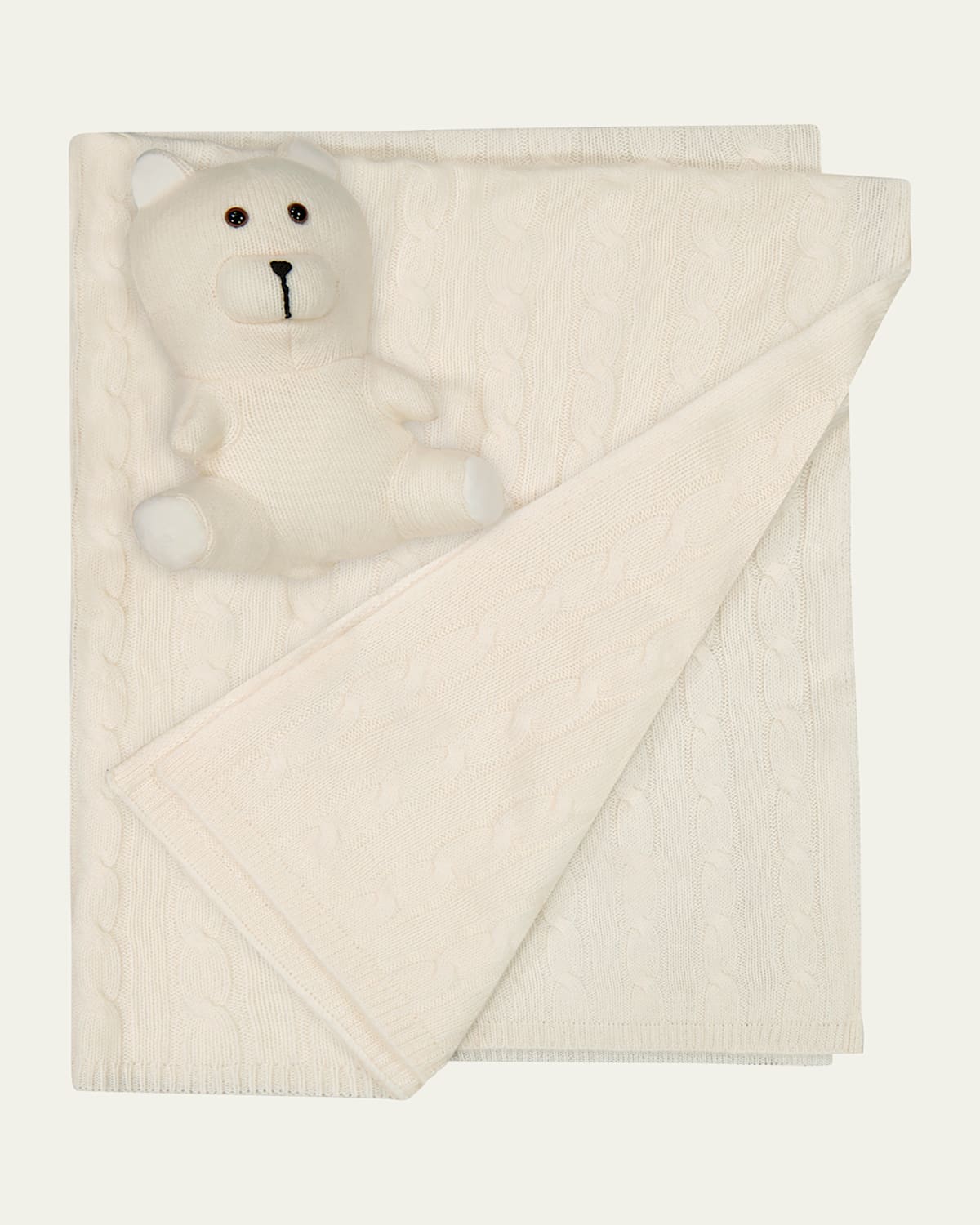 Sofia Cashmere Pure Cashmere Cable Baby Blanket and Teddy Bear Set