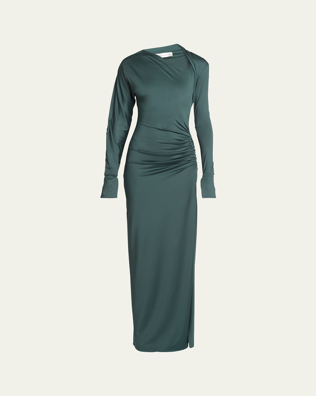 Victoria Beckham Slash-neck Long-sleeve Gown In Seaweed
