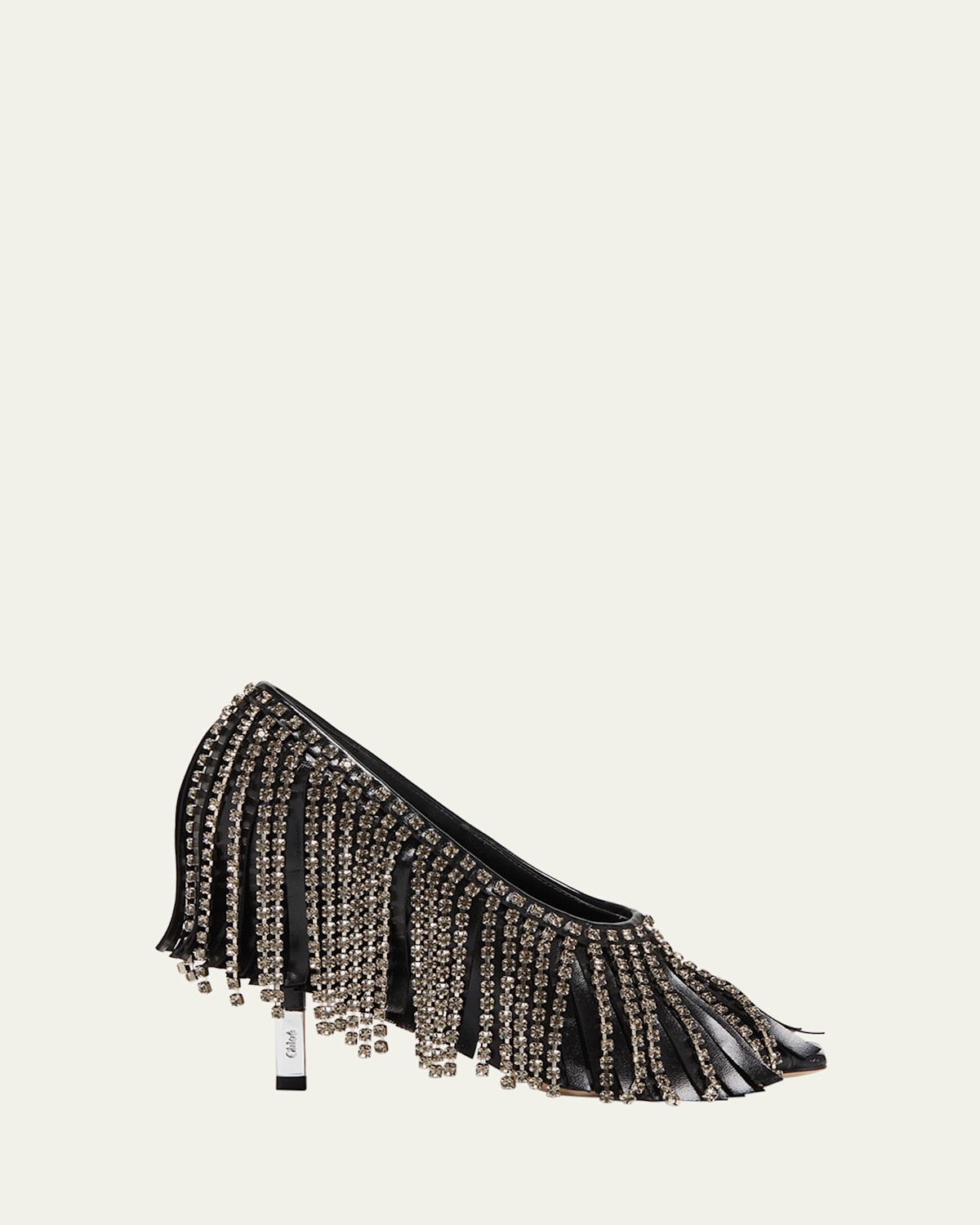 Mona Leather Strass Fringe Peep-Toe Pumps