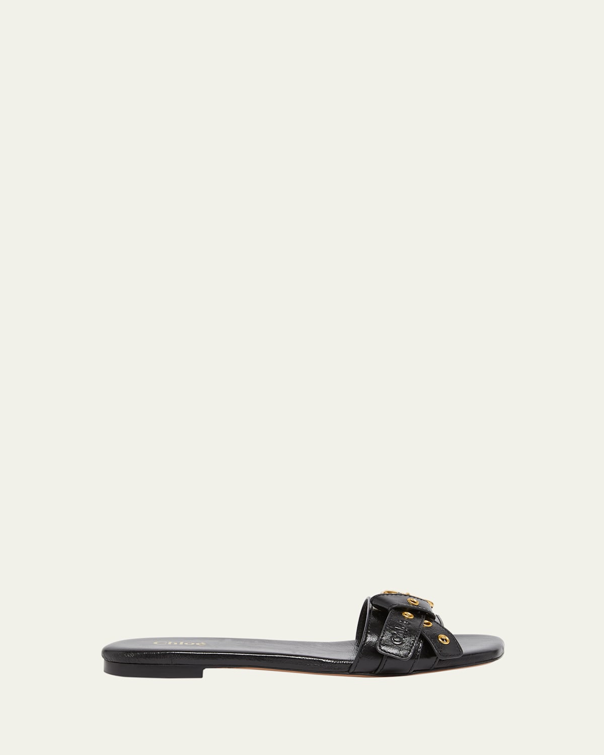 Shop Chloé Mae Leather Buckle Flat Slide Sandals In Black