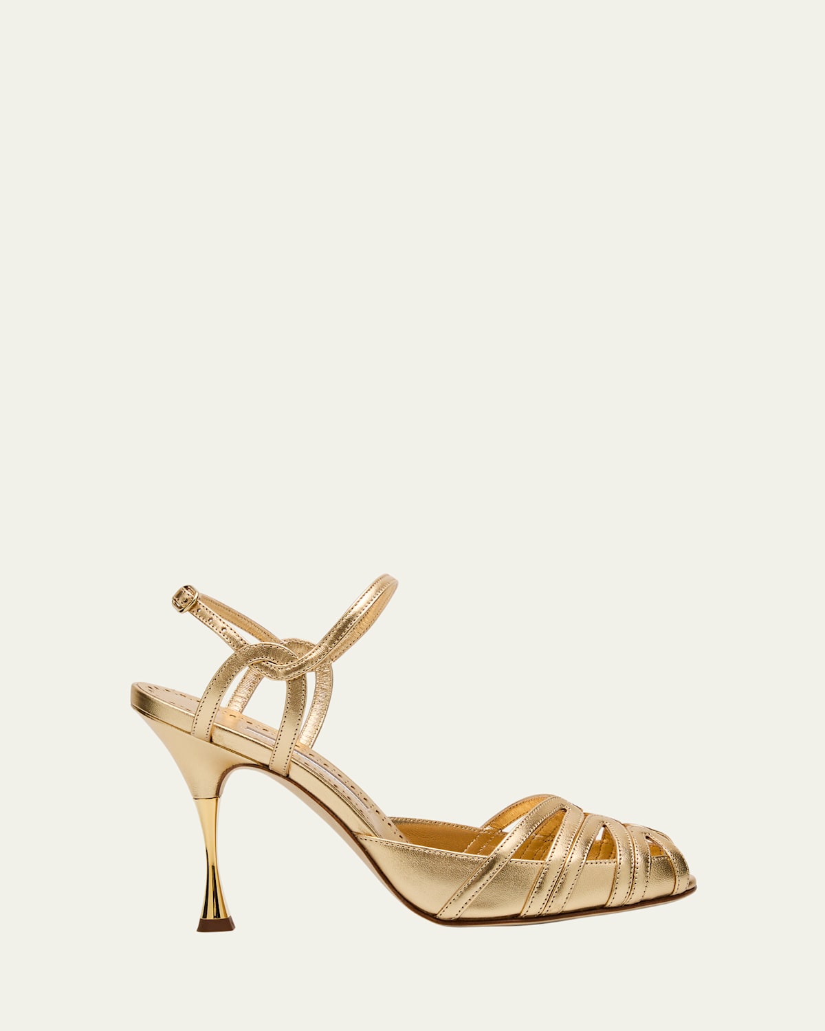Manolo Blahnik Maka Nak 105 Metallic Leather Sandals In Gold
