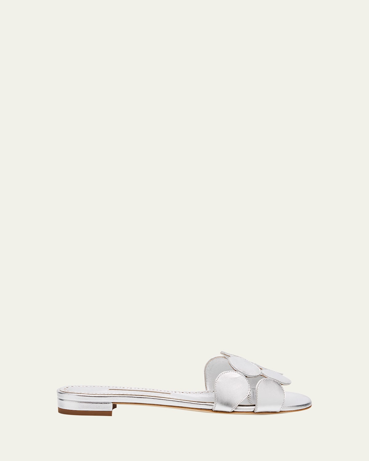 Circle-Cut Metallic Flat Slide Sandals
