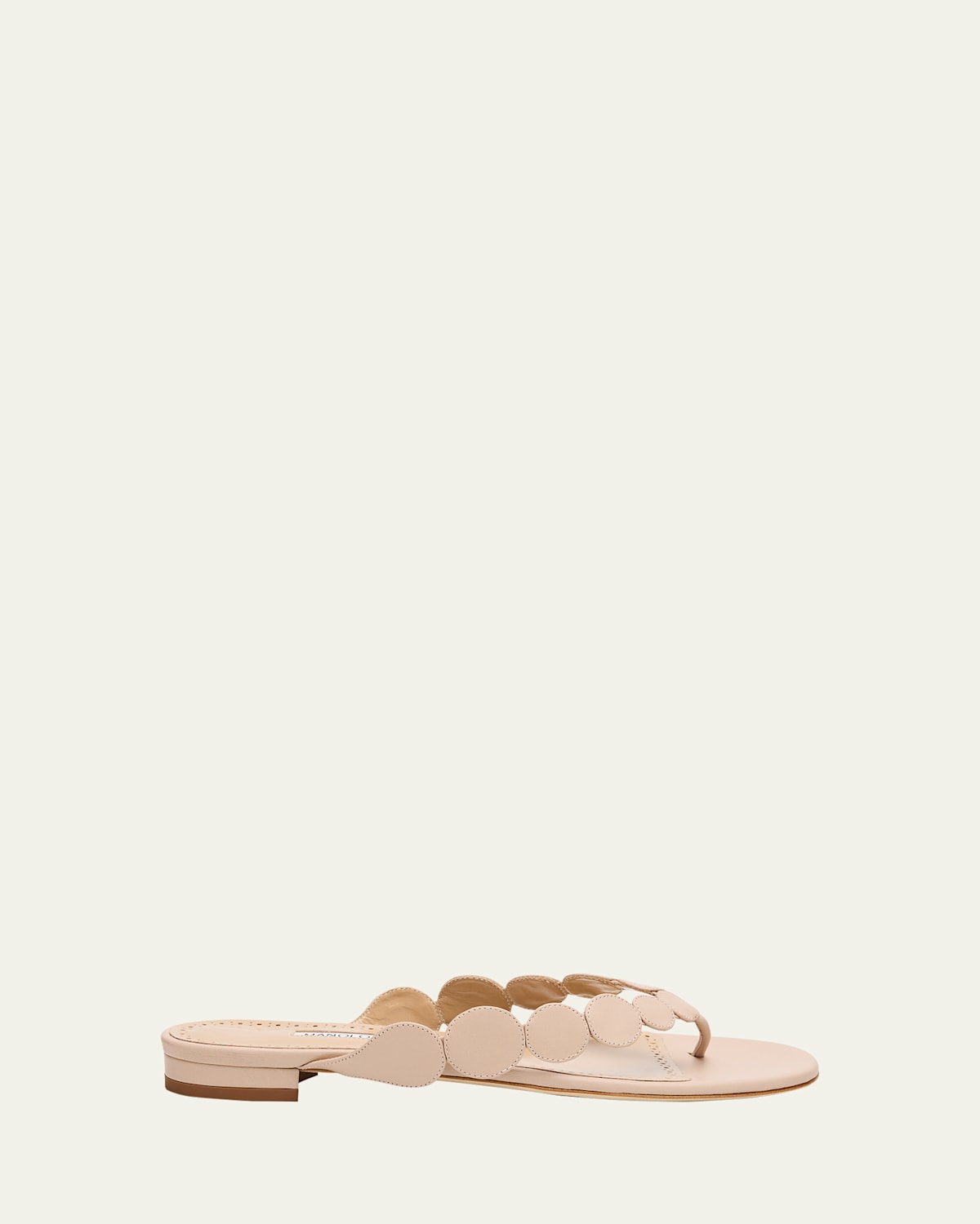 Manolo Blahnik Nour Circle Leather Flat Thong Sandals In Nude