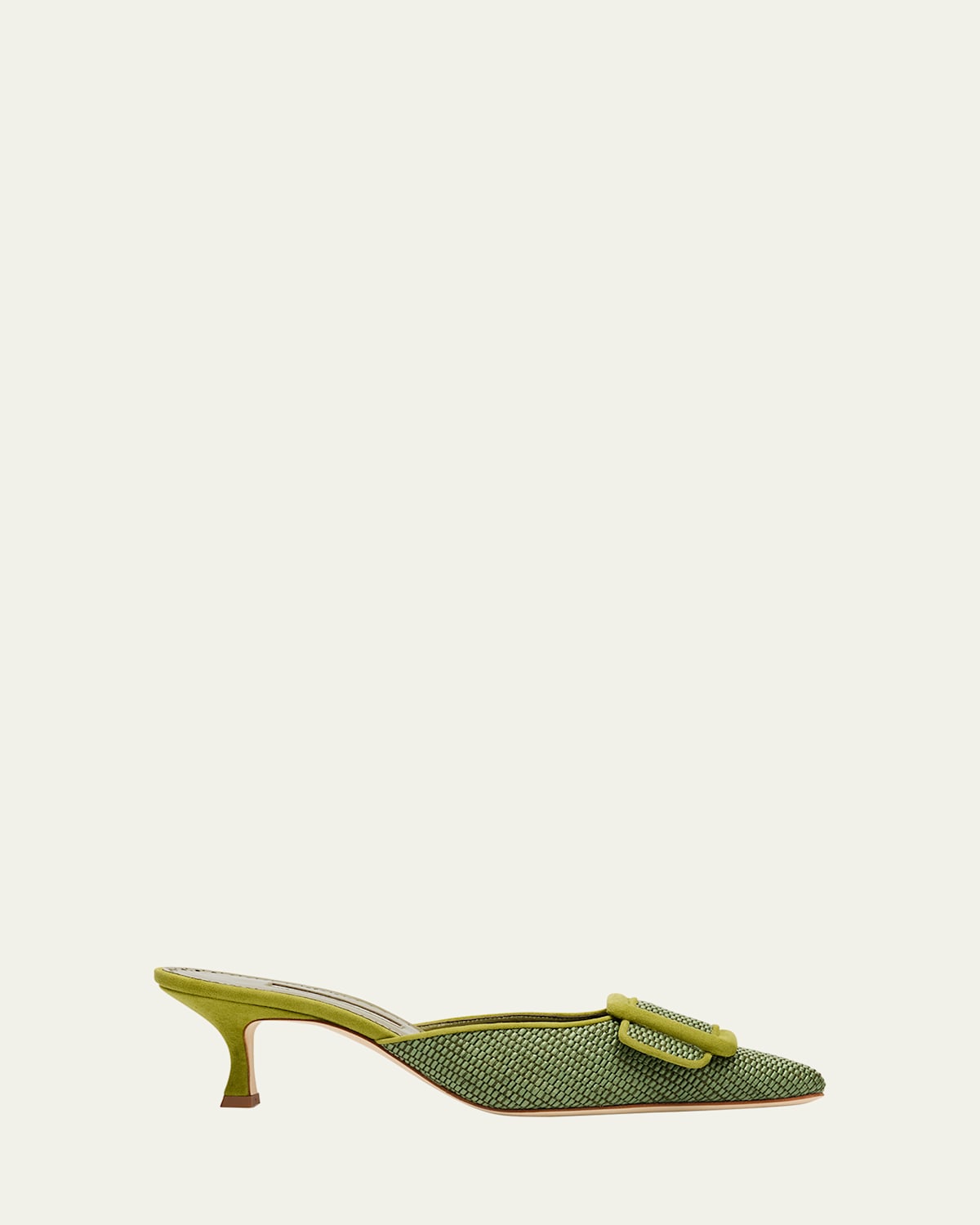 Manolo Blahnik Maysale Woven Buckle Mule Pumps In Dark Green