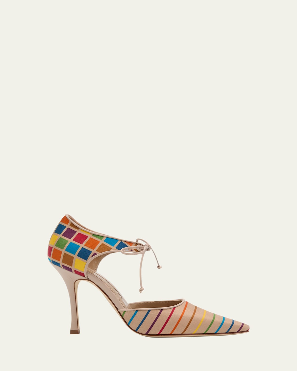 Manolo Blahnik Estho Multicolor Silk Ankle-tie Pumps In Multi Pattern
