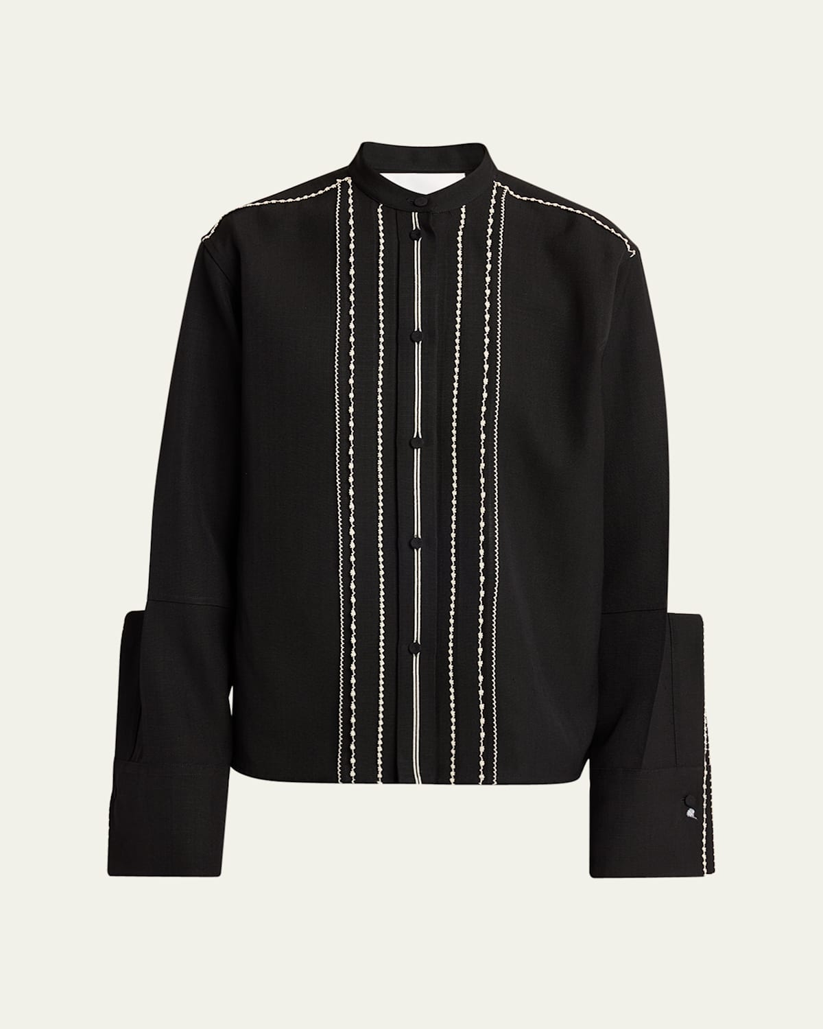 Jil Sander Embroidered Trim Button Down Blouse In Black