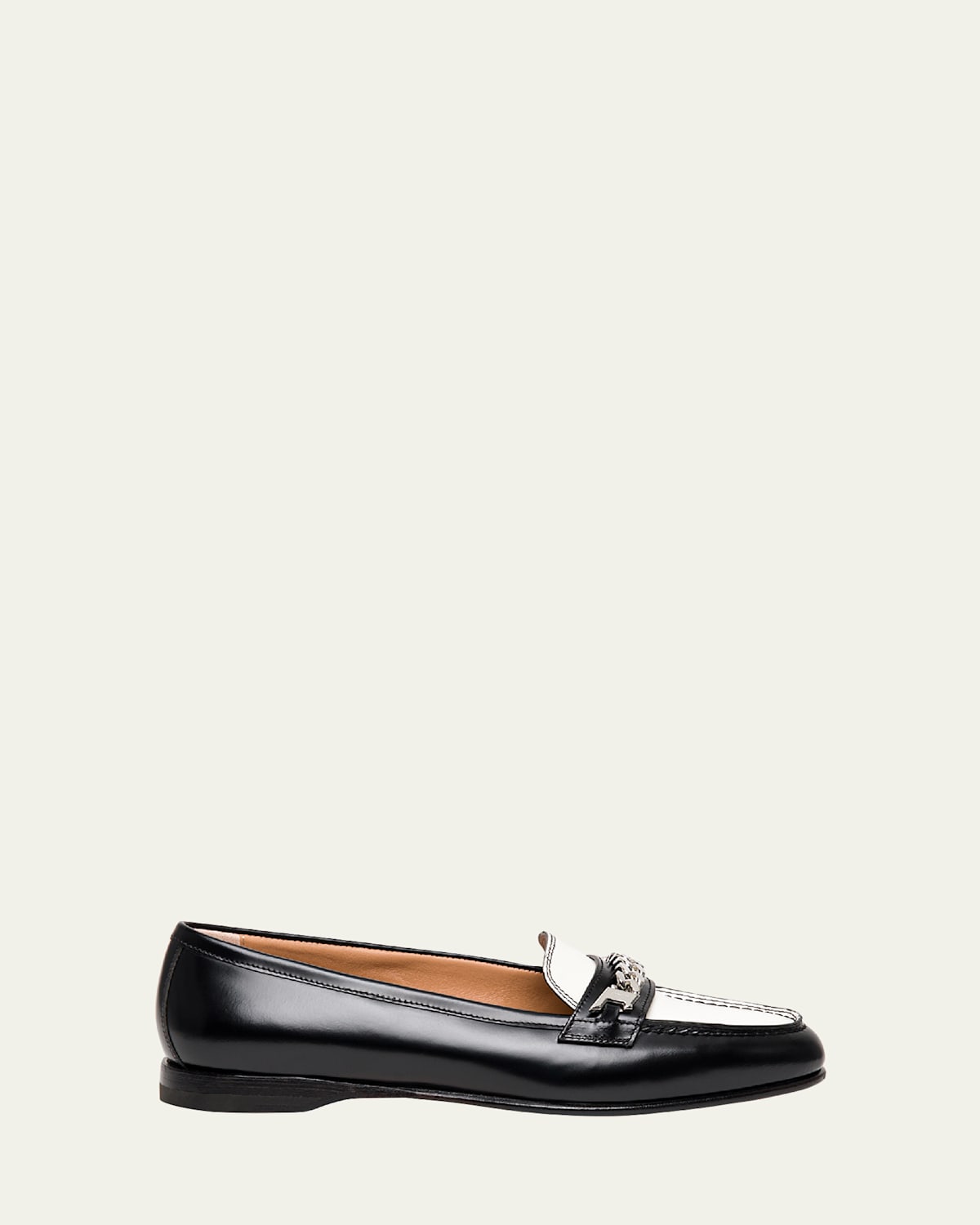 Santoni Andrea Bicolor Leather Chain Loafers In Charcoal