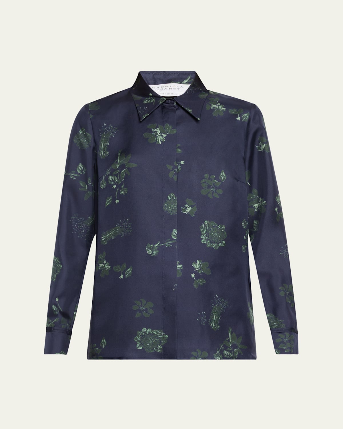 Gabriela Hearst Cruz Floral Silk Shirt In Dark Navyemerald Gr