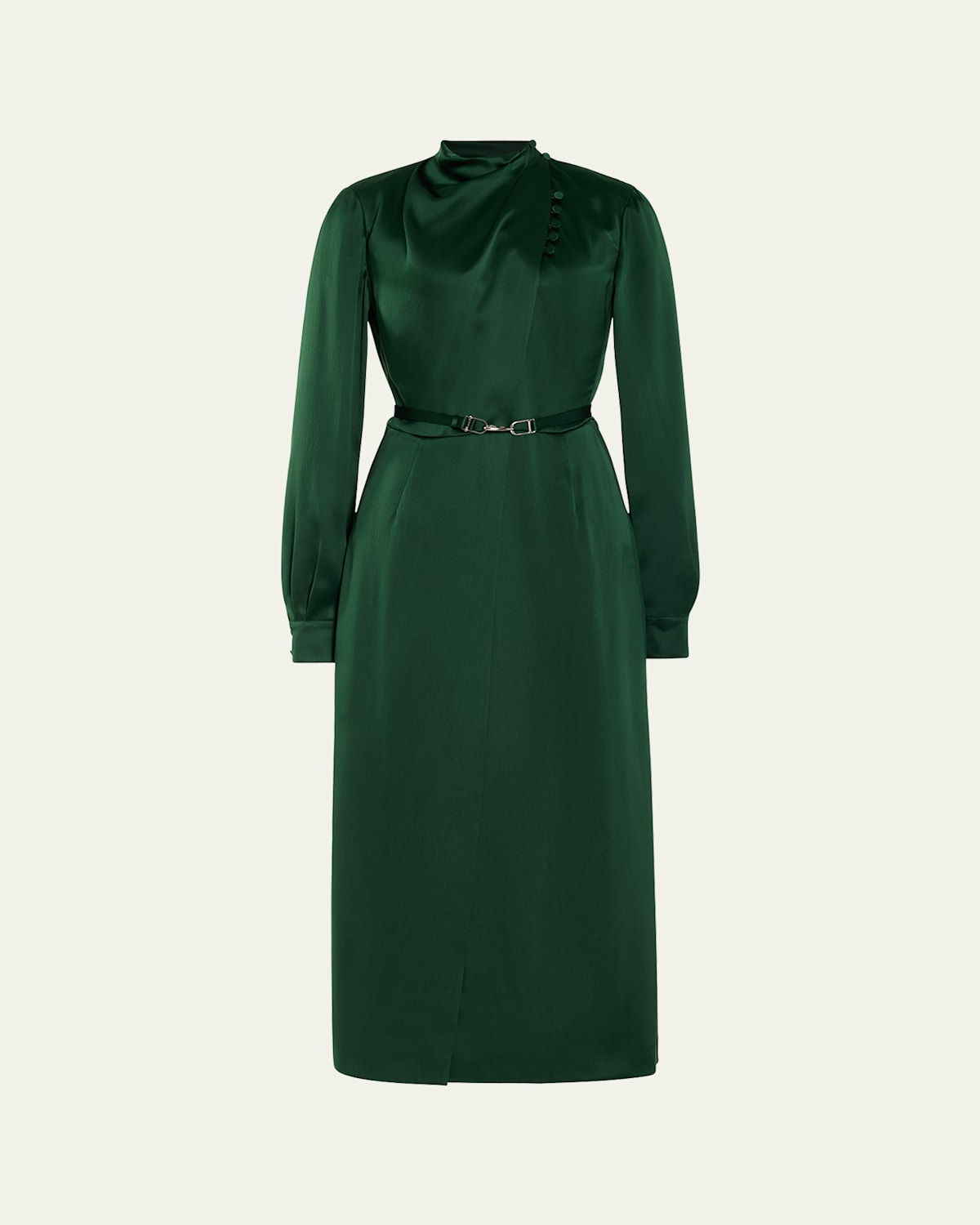 Gabriela Hearst Josefina Belted Satin Dress In Emerald Green
