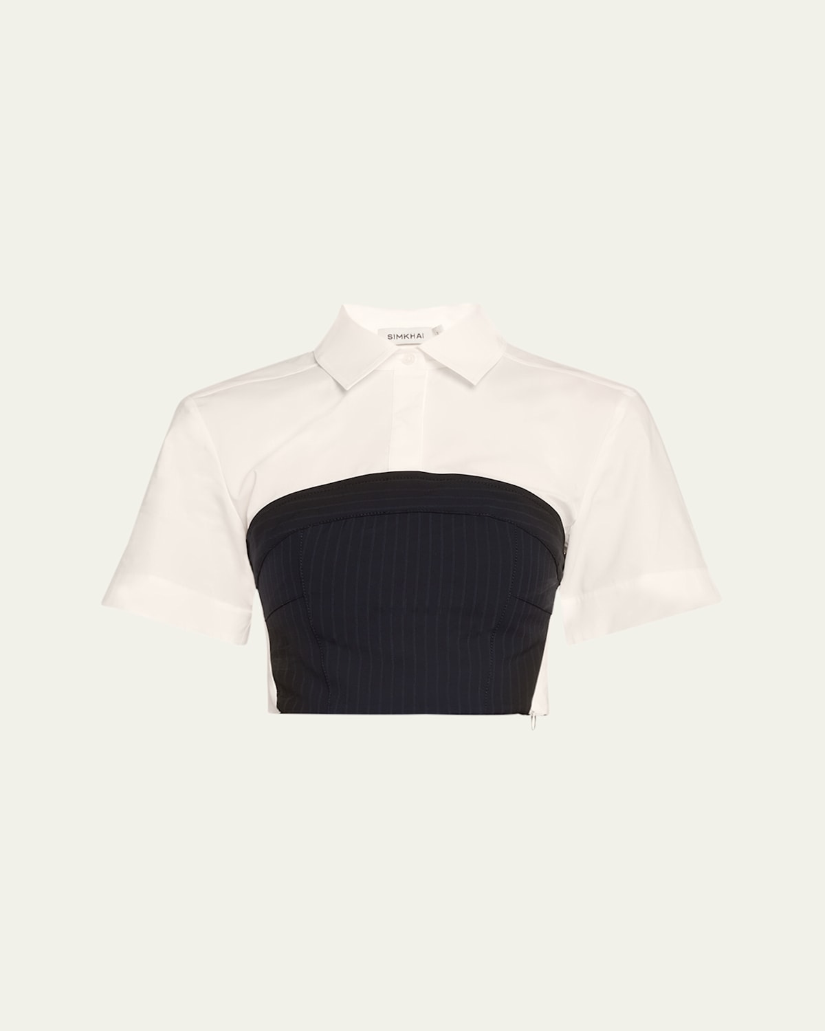 Simkhai Granger Short-sleeve Combo Top In Midnight Pinstripe Multi