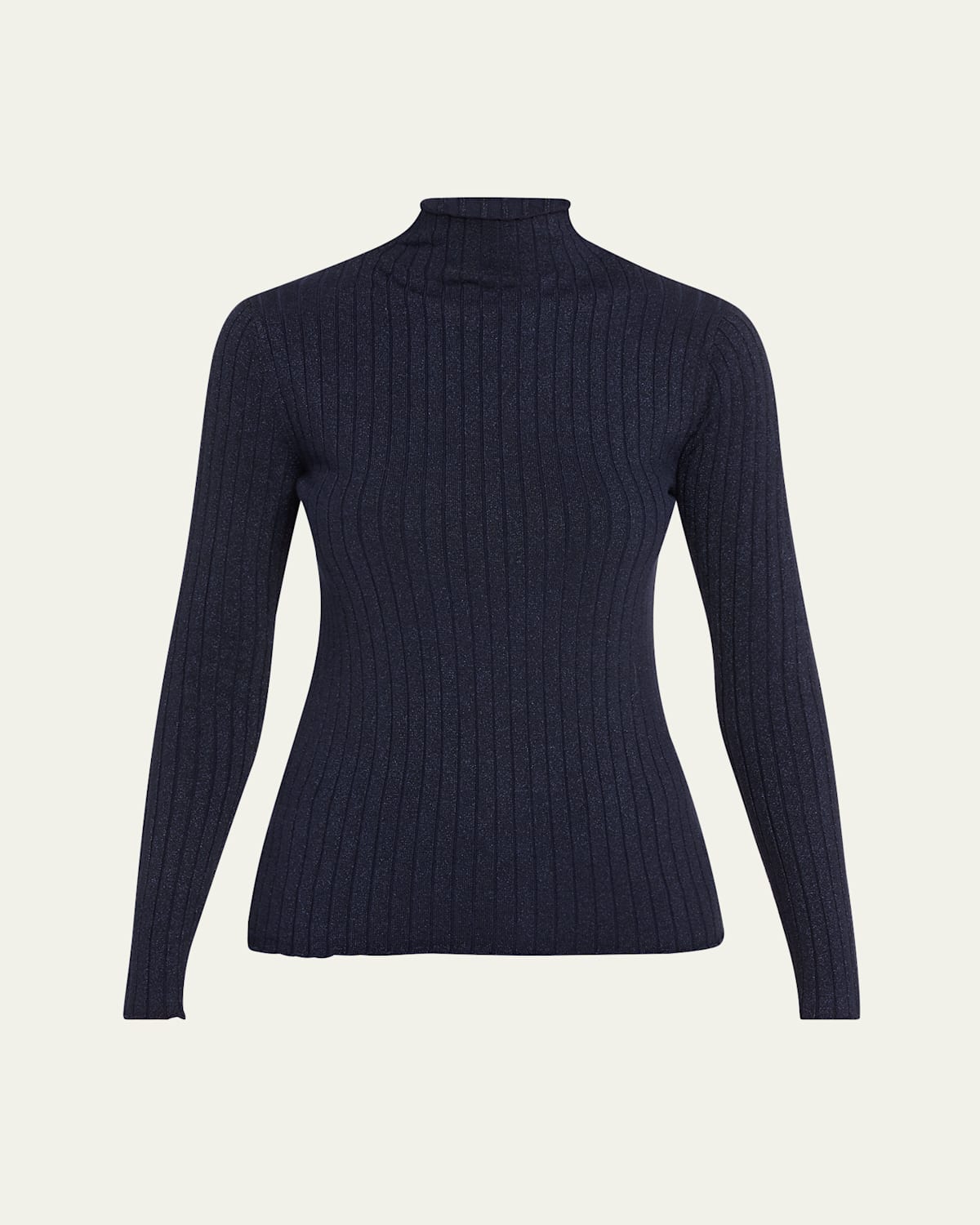 Metallic Long Sleeve Rib Mock-Neck Top