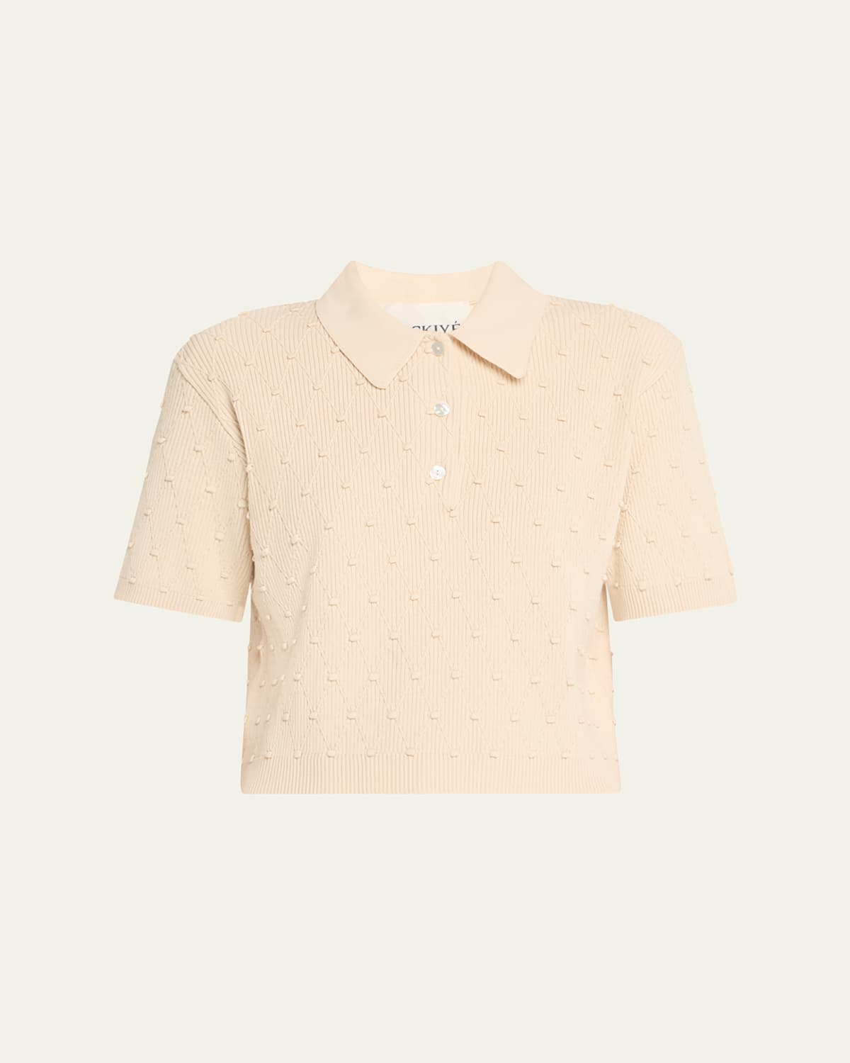 Nackiyé Structured Knit Bauble Polo Top In Merengue