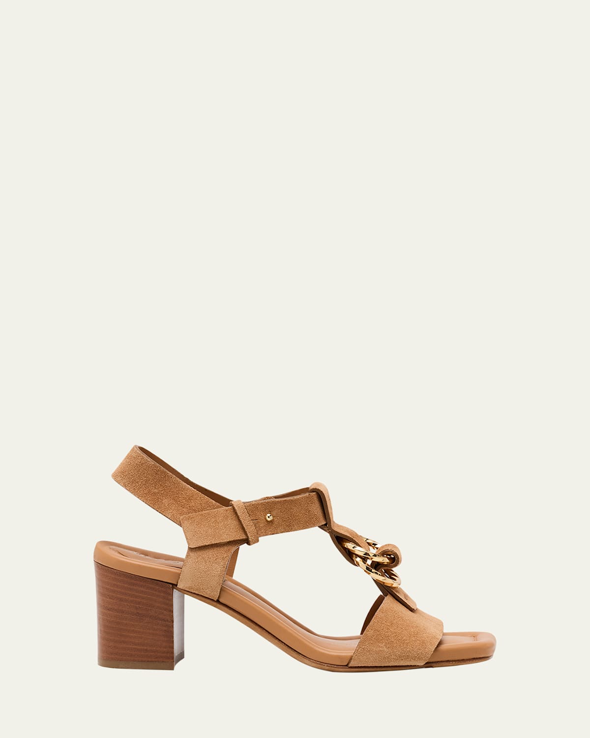 Milla Suede Ring T-Strap Block-Heel Sandals