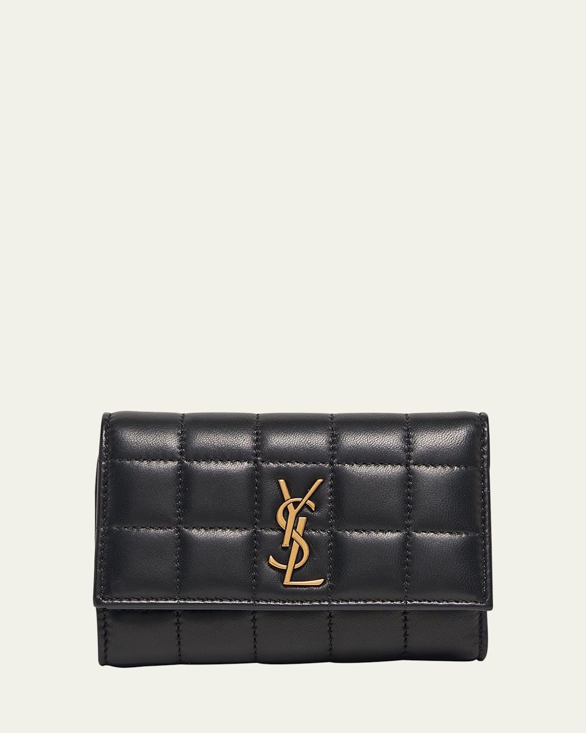 Saint Laurent Ysl Slim Trifold Wallet In Quilted Leather In Noir