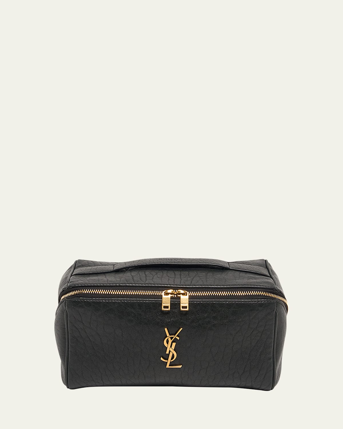 Saint Laurent Ysl Vanity Case In Grained Leather In Noir