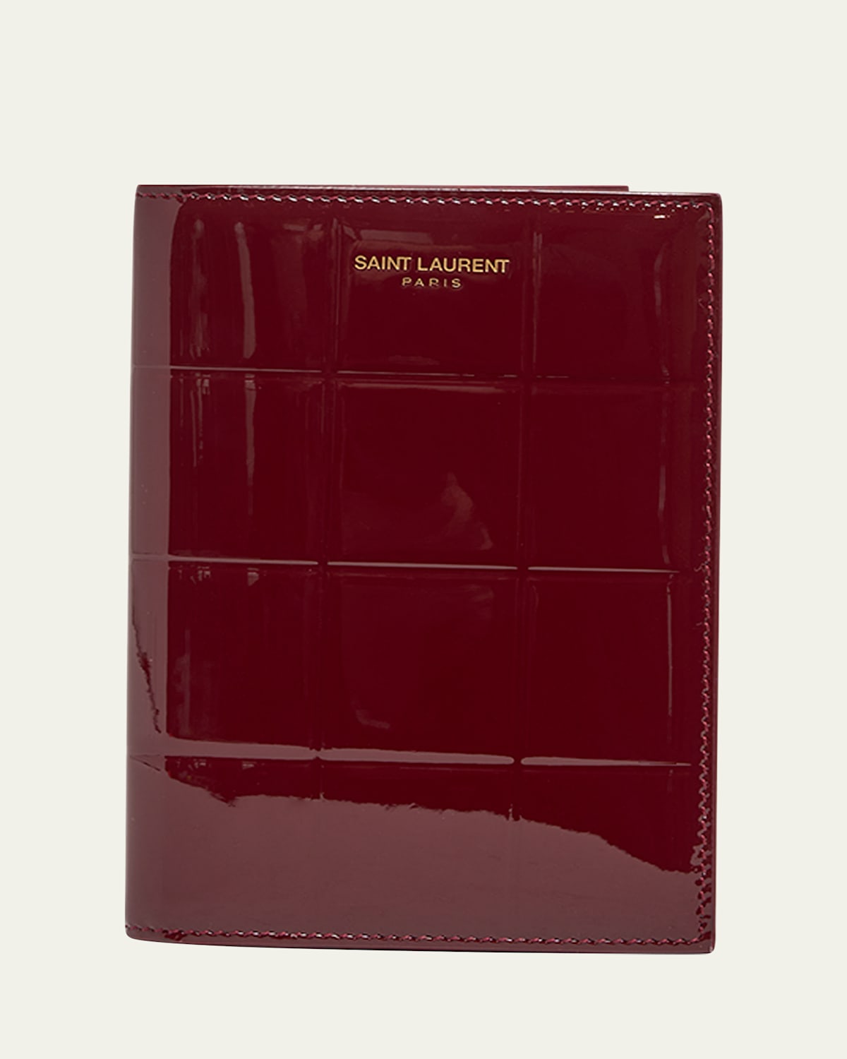 Saint Laurent Passport Holder In Quilted Patent Leather In Grenade