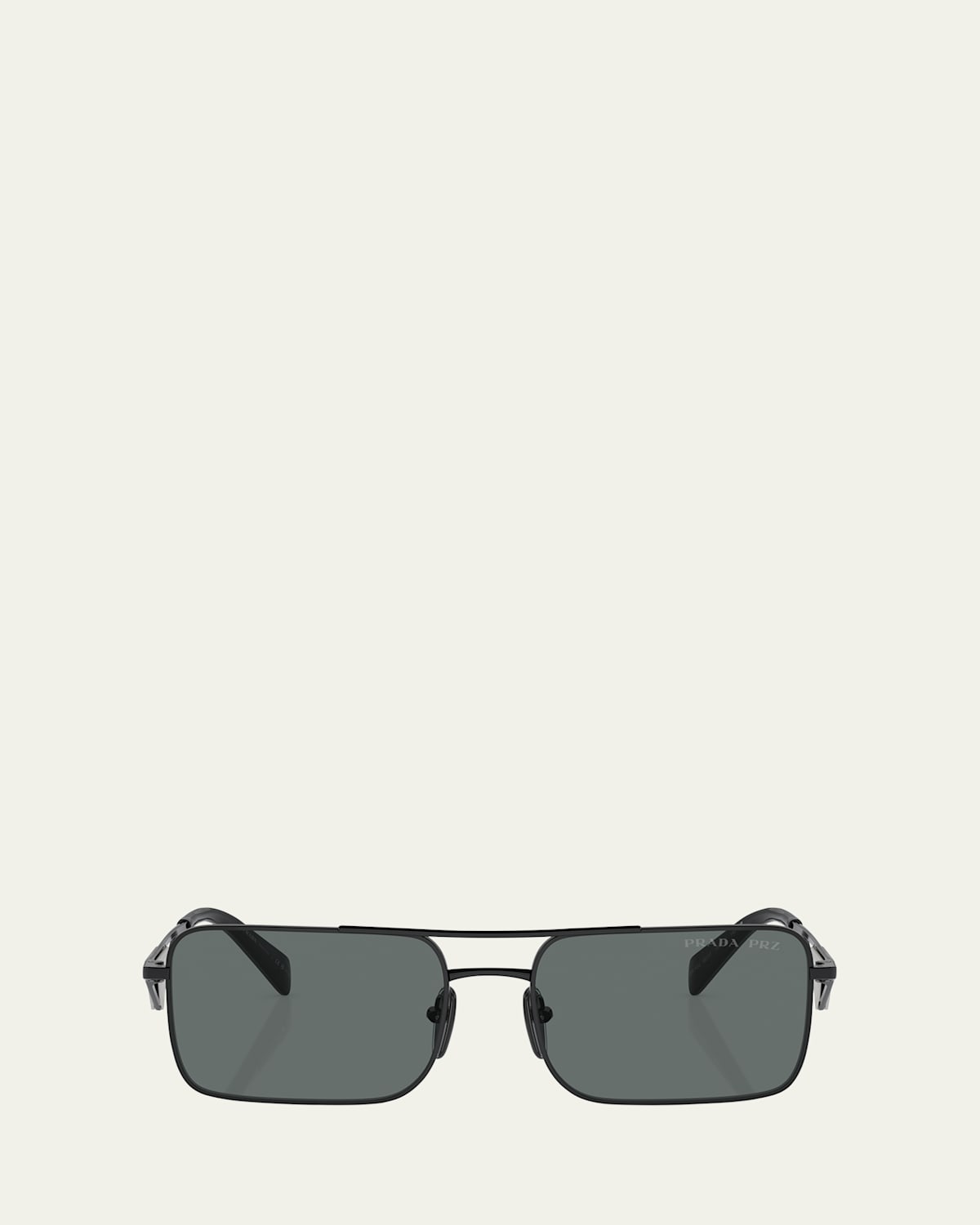 Prada Polarized Steel Rectangular Sunglasses In Black