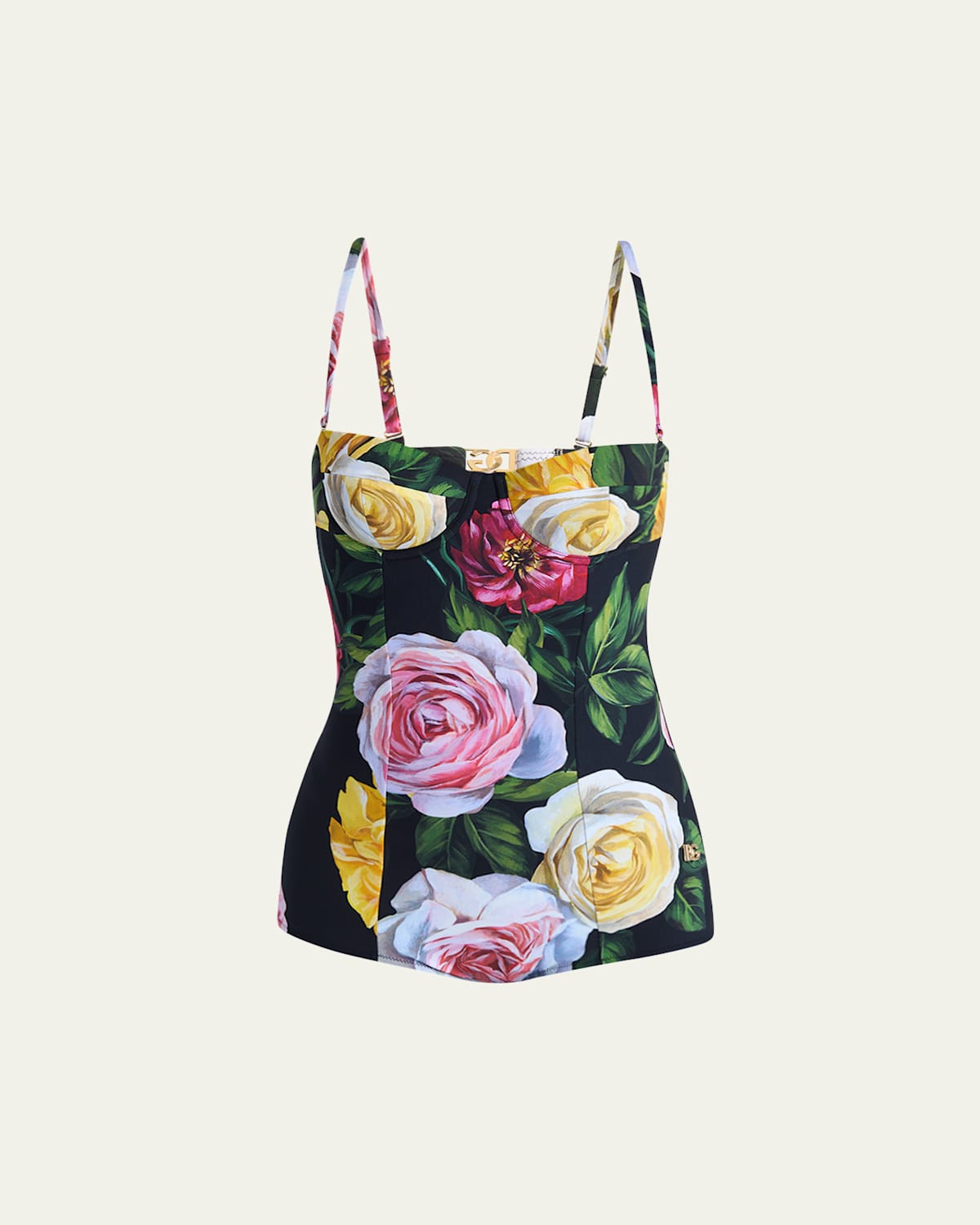 Dolce & Gabbana One-piece Swimsuit With Rose And Peony Print In Peonie/rose F.nero