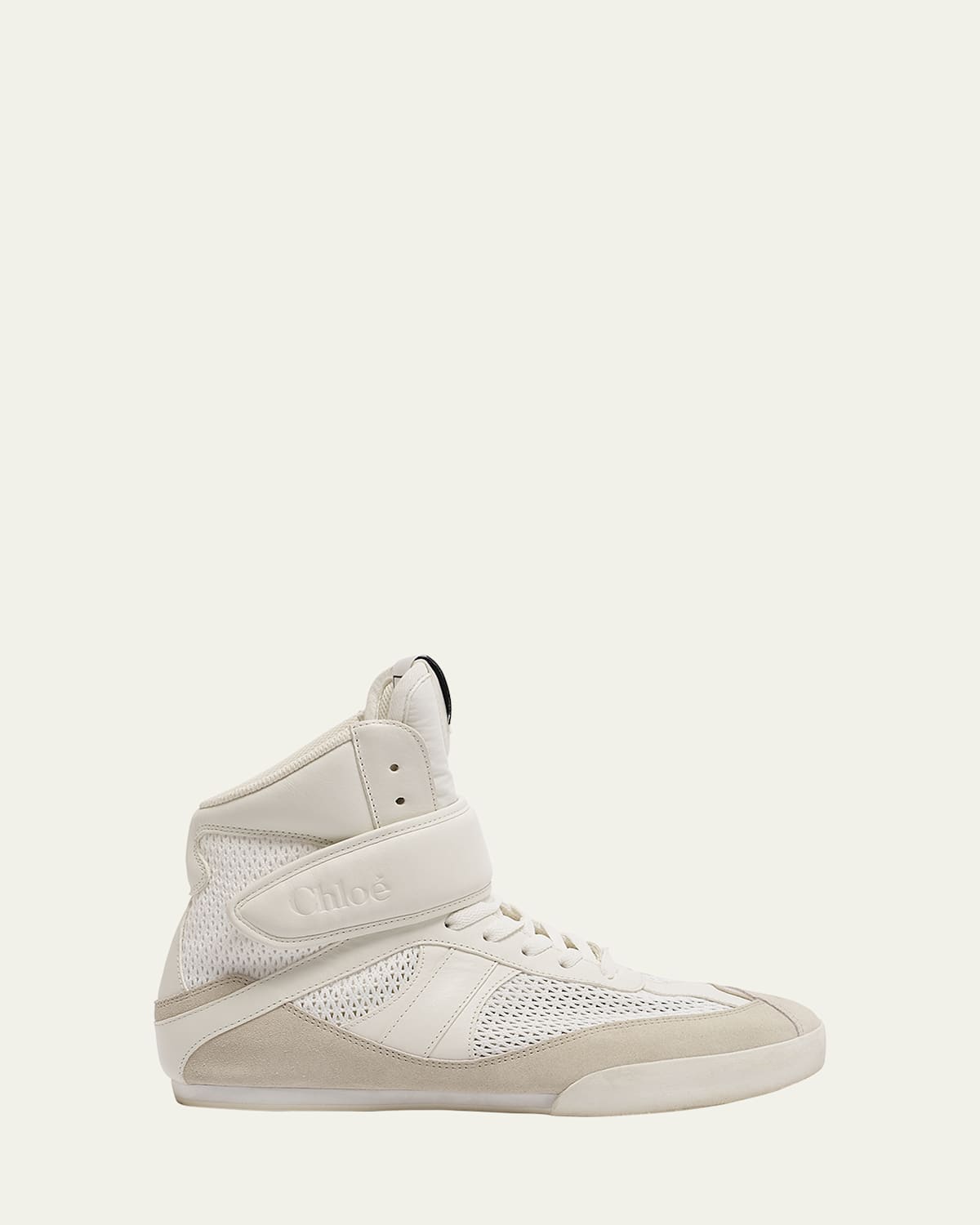 Shop Chloé Kick High-top Mesh Leather Sneakers In Cloudy Cream