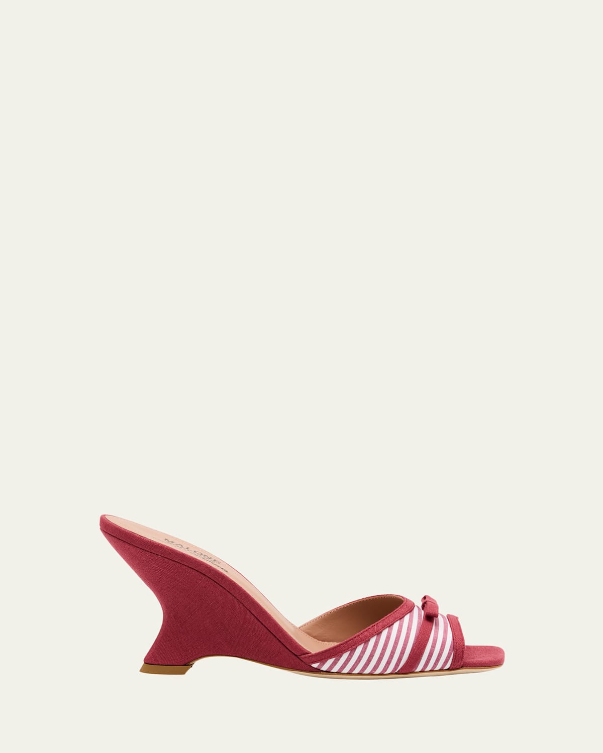 Malone Souliers Isla Striped Bow Mule Wedge Sandals In Burgundy