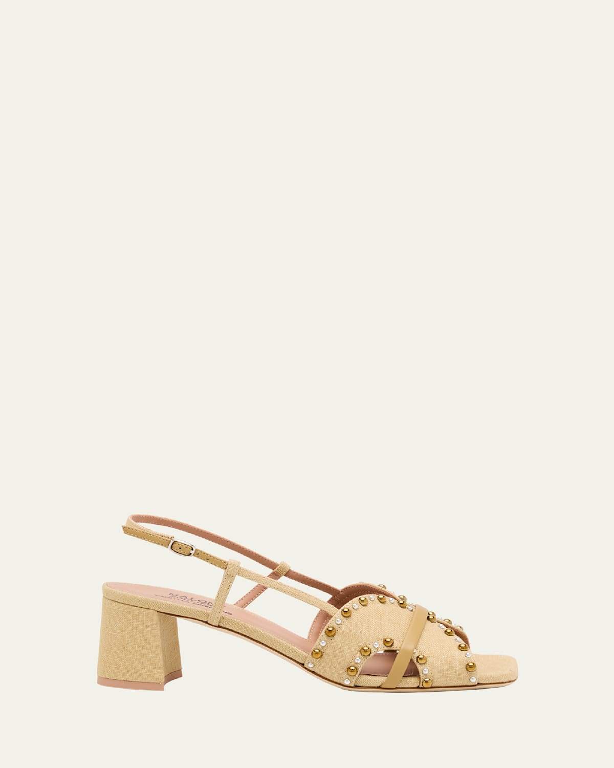 Malone Souliers Katarina Studded Linen Slingback Sandals In Beige Buff