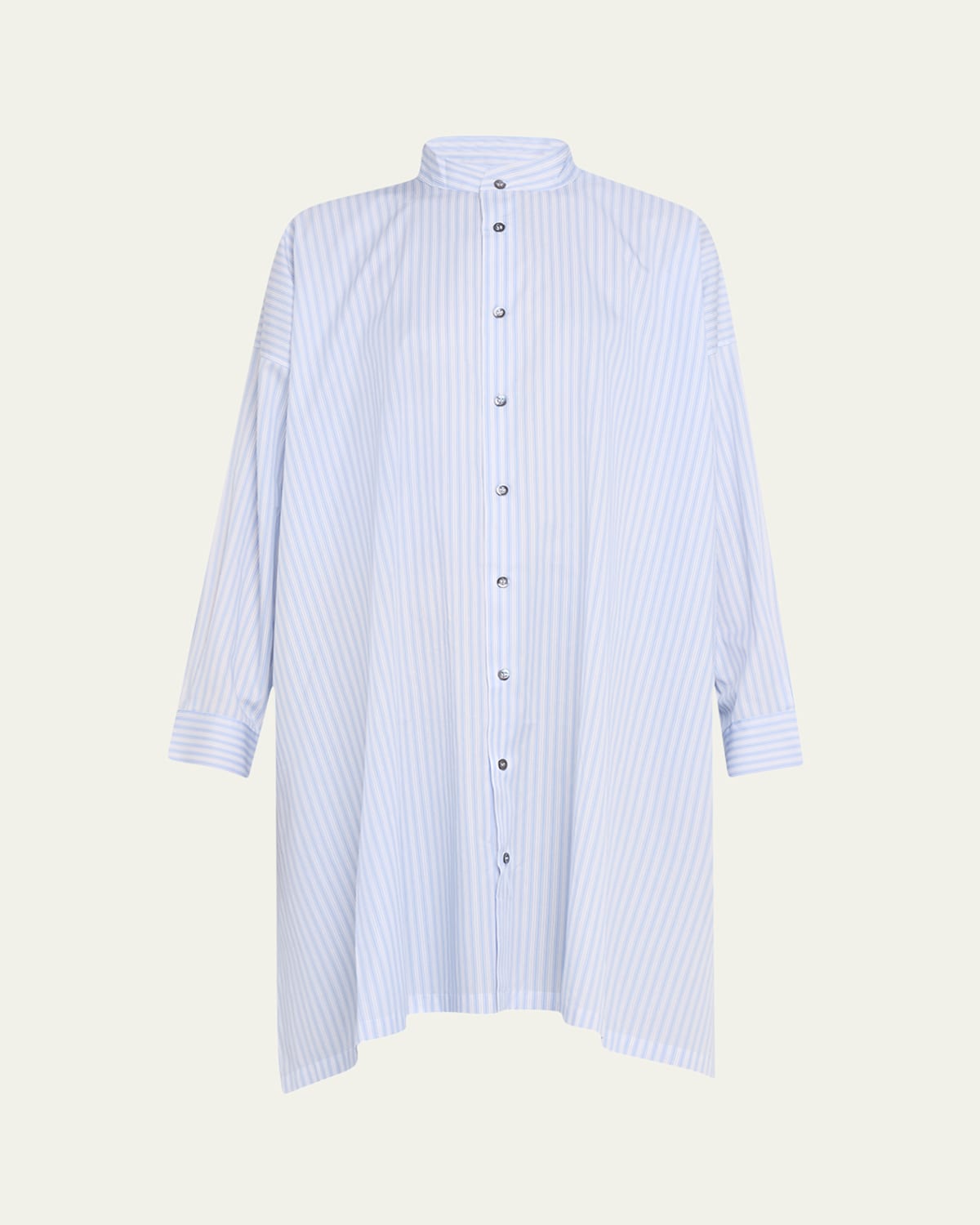 Eskandar Wide A-line Collarless Shirt With Slits (very Long Length) In Skyblue