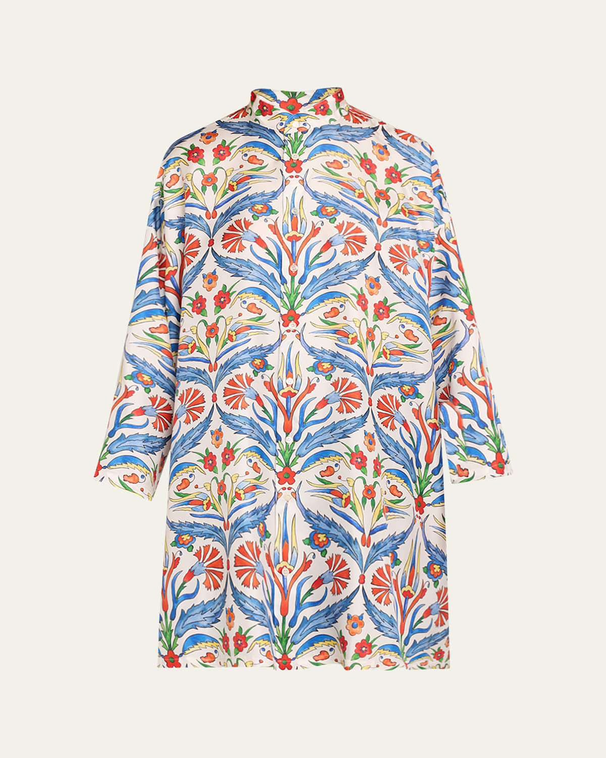 ESKANDAR WIDE A-LINE COLLARLESS SHIRT WITH SLITS (VERY LONG LENGTH) 
