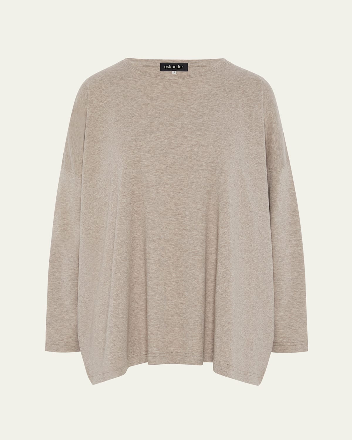Eskandar Long-sleeve Round-neck T-shirt (mid Plus Length) In Natural