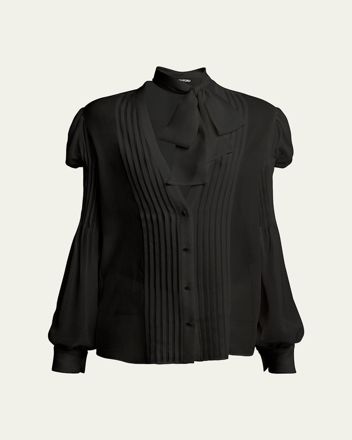 Shop Tom Ford Semi-sheer Silk Blouse With Tie Neck In Black