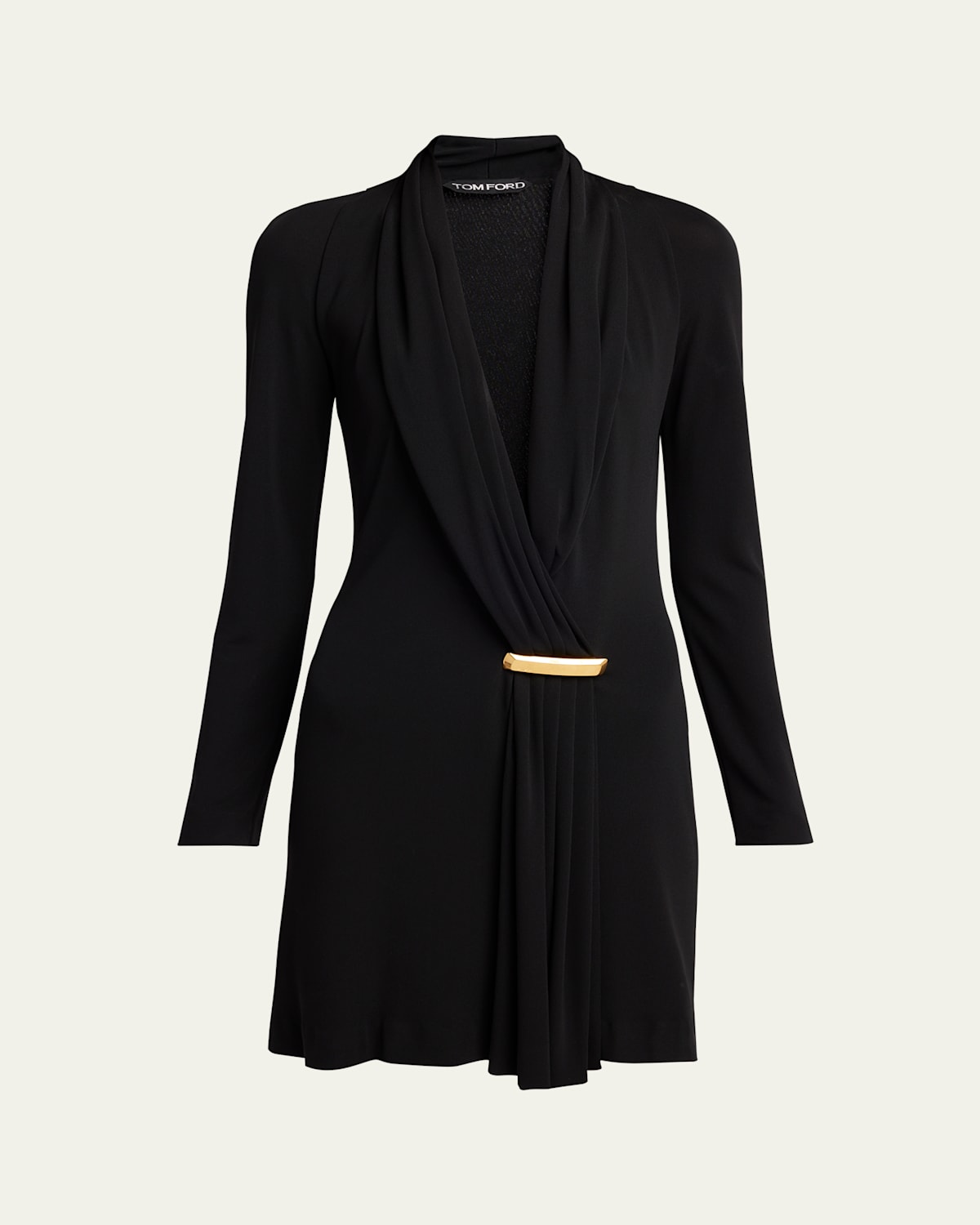 Shop Tom Ford V-neck Draped Mini Dress With Buckle Detail In Black