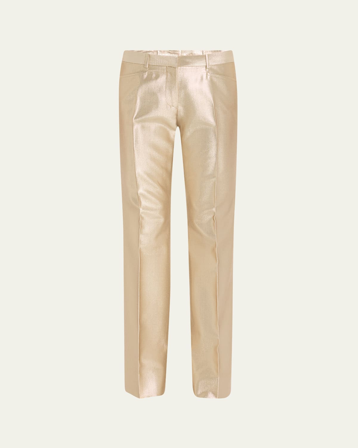 Tom Ford Metallic Low Waist Flare Wool Pants In Golden Cha