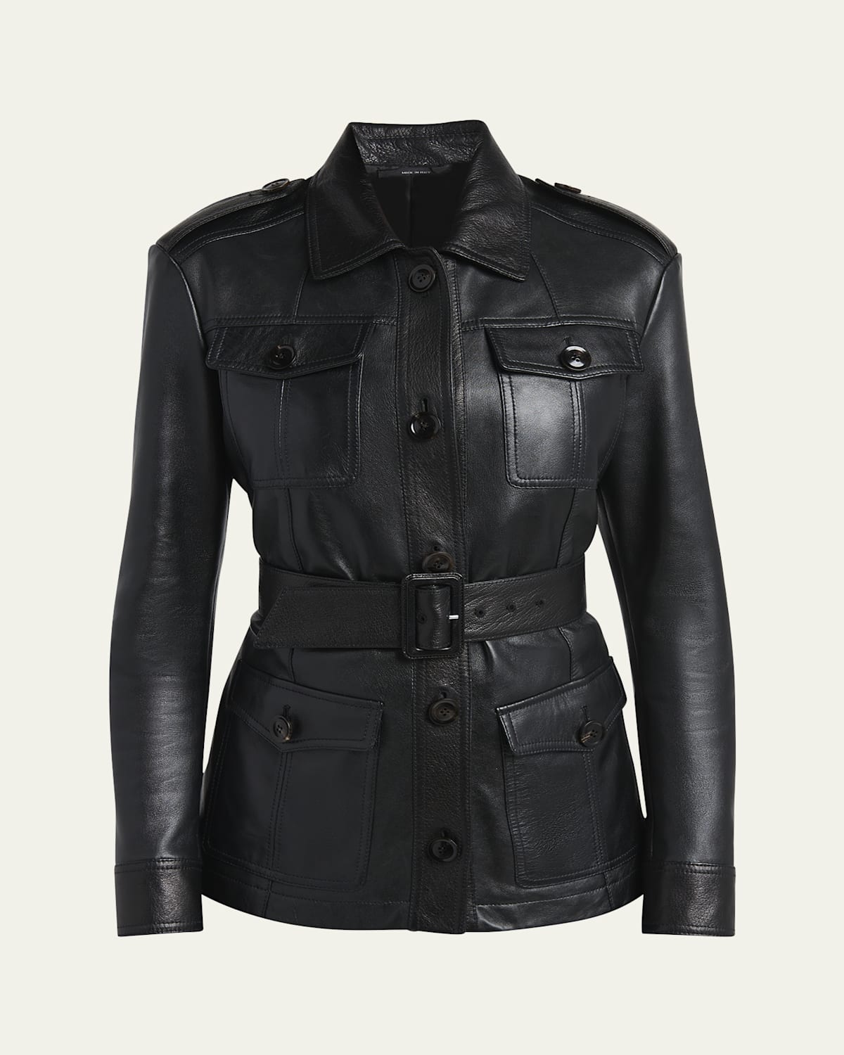Belted Button Down Leather Jacket