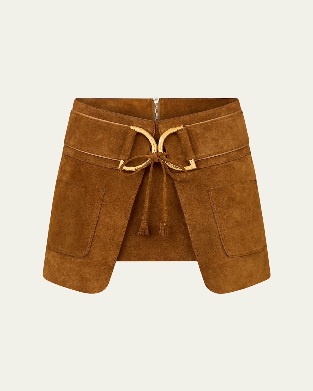 D-Ring Inverted Pleat Mini Suede Skirt