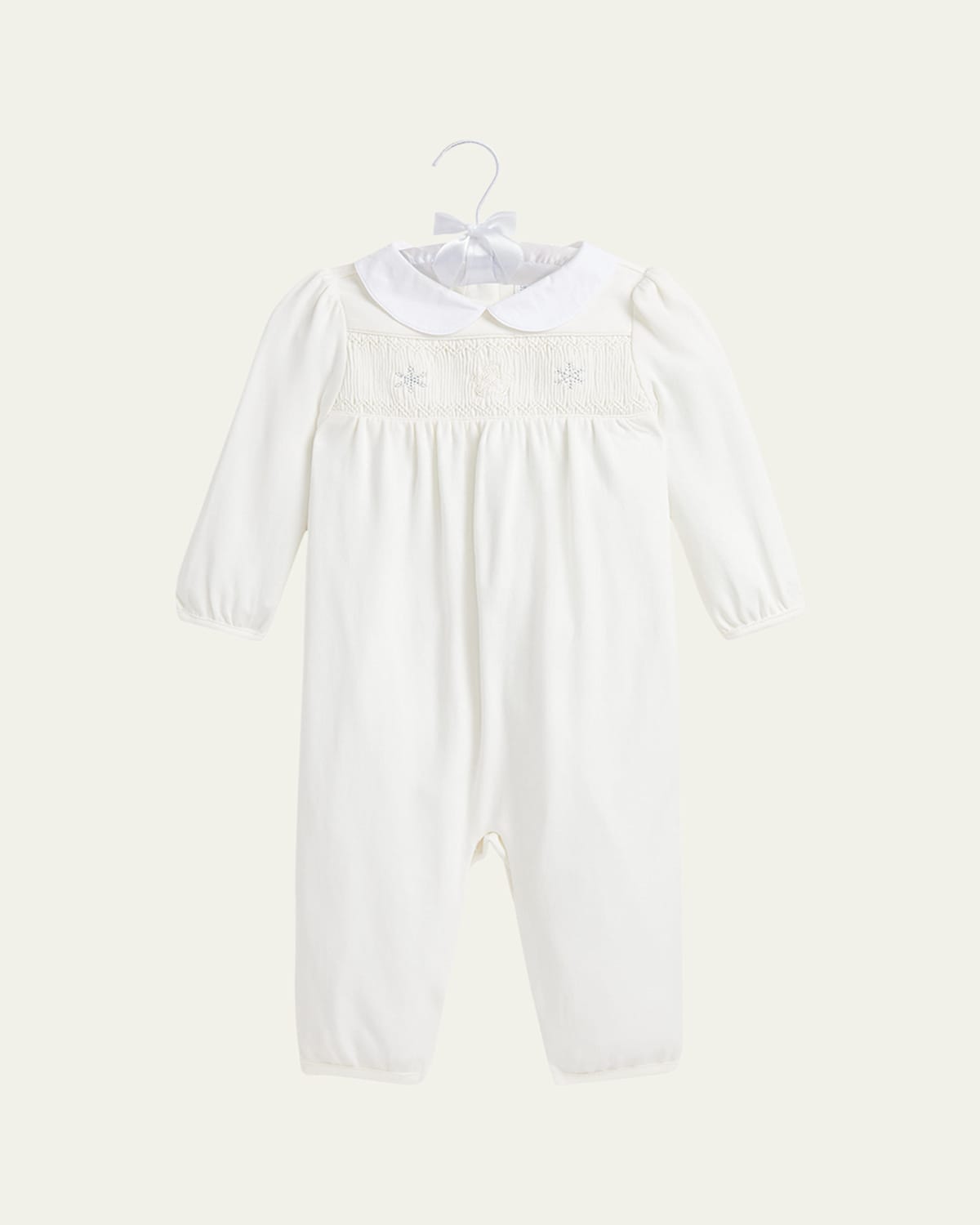 Girl's Smocked Snowflake Embroidered Coverall, Size 3M-12M