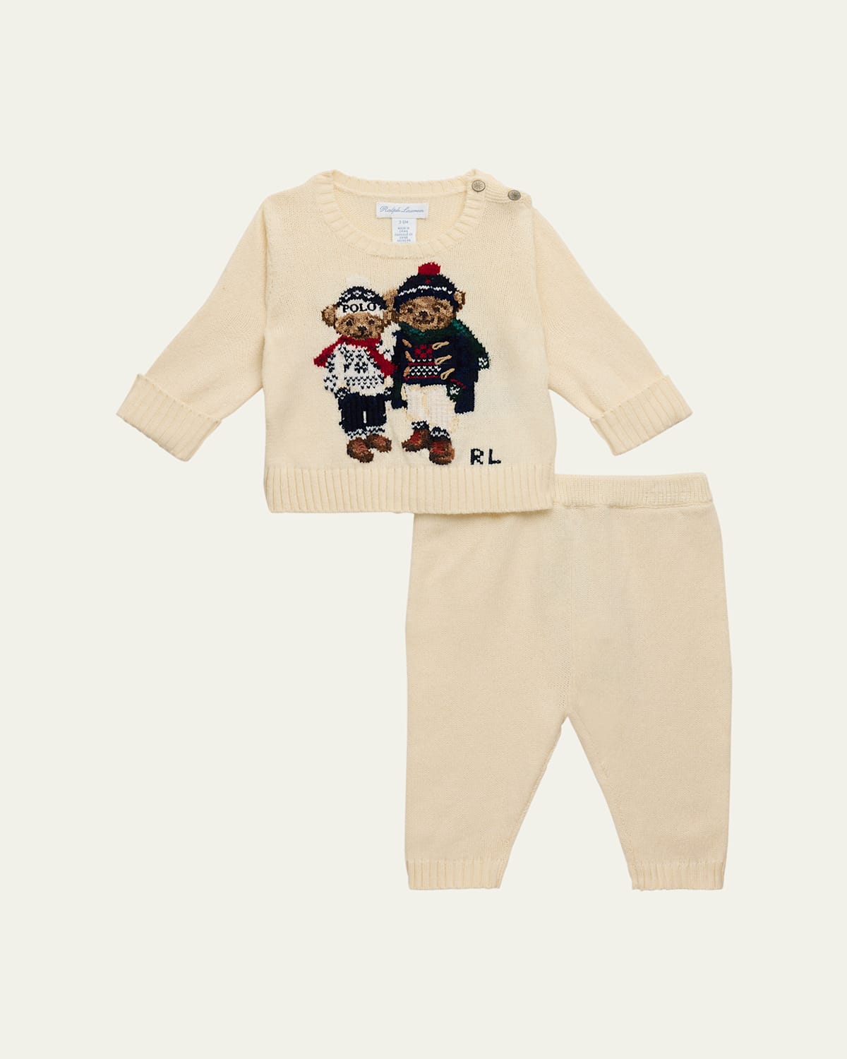 Boy's Polo Bear Sweater & Pants Set, Size 3M-12M