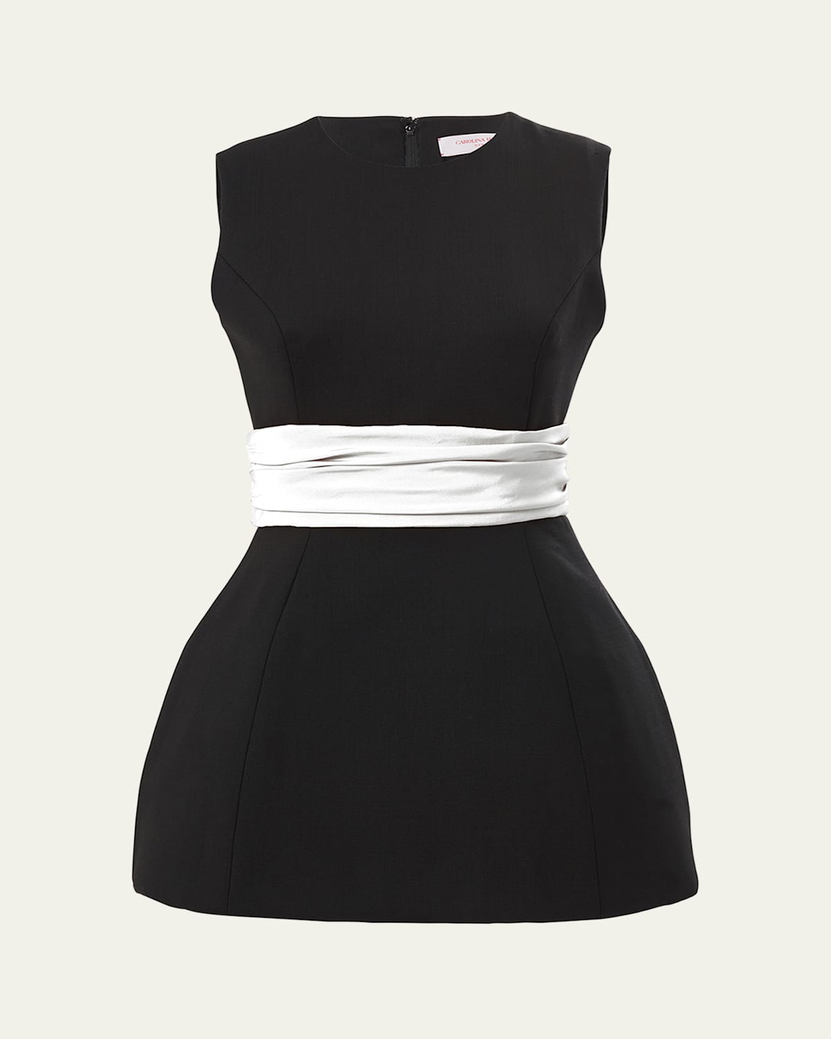 Shop Carolina Herrera Cummerbund Waist Sleeveless Wool Top In Blkivory