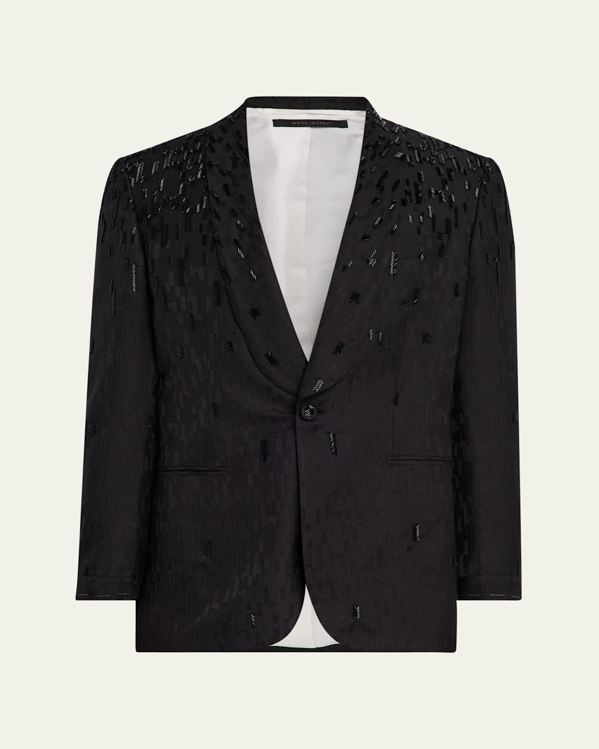 Brioni Men's Embroidered Herringbone Dinner Jacket In Black