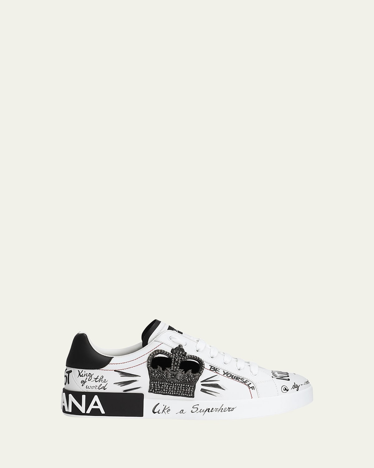 Dolce & Gabbana White Low Top Sneakers With Logo Patch On The Tongue And All-over Print In Leather Man In Bia/nero