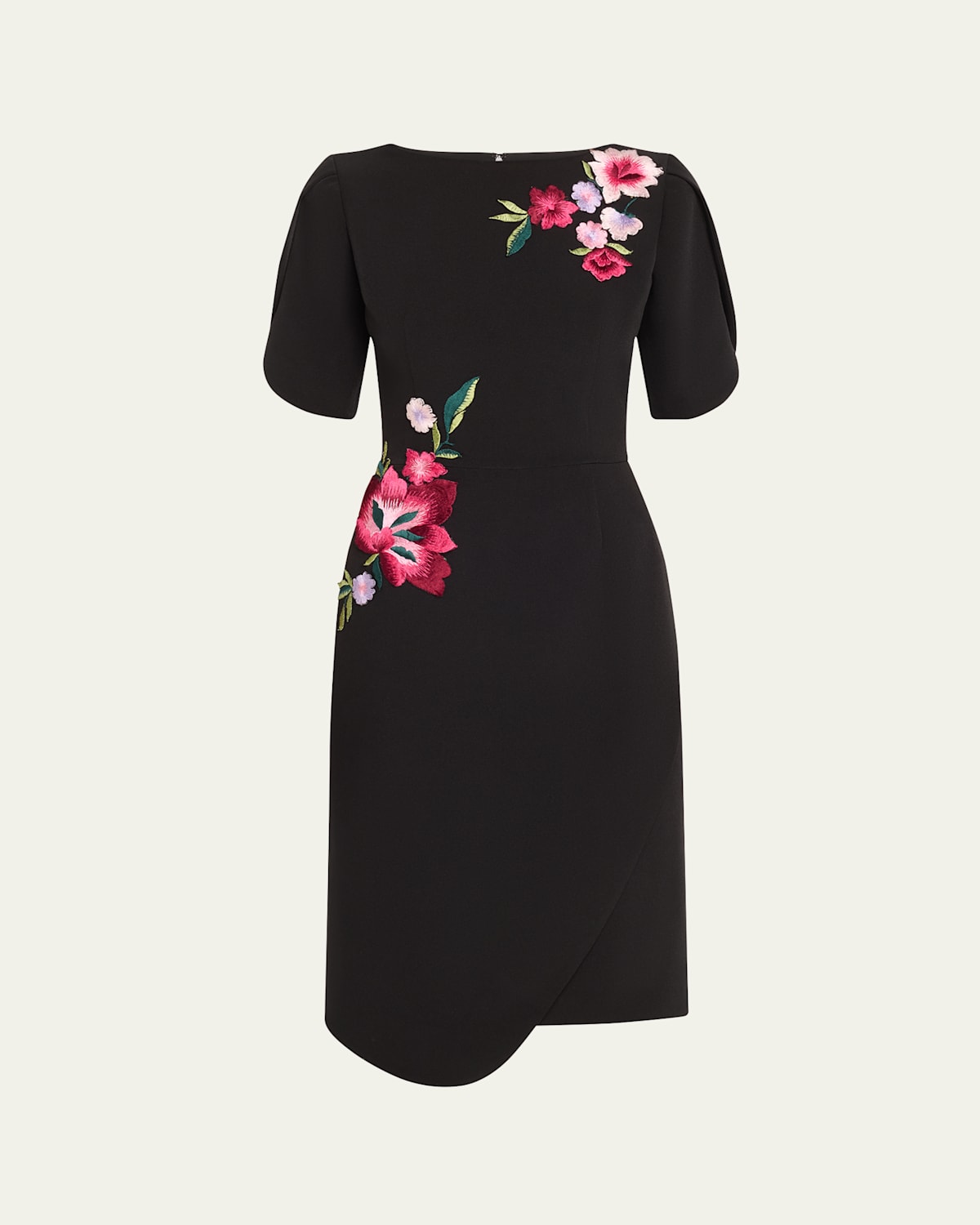 Floral-Embroidered Crepe Dress
