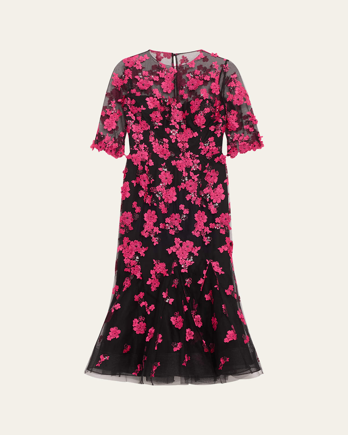 Beaded Floral-Embroidered Trumpet Midi Dress
