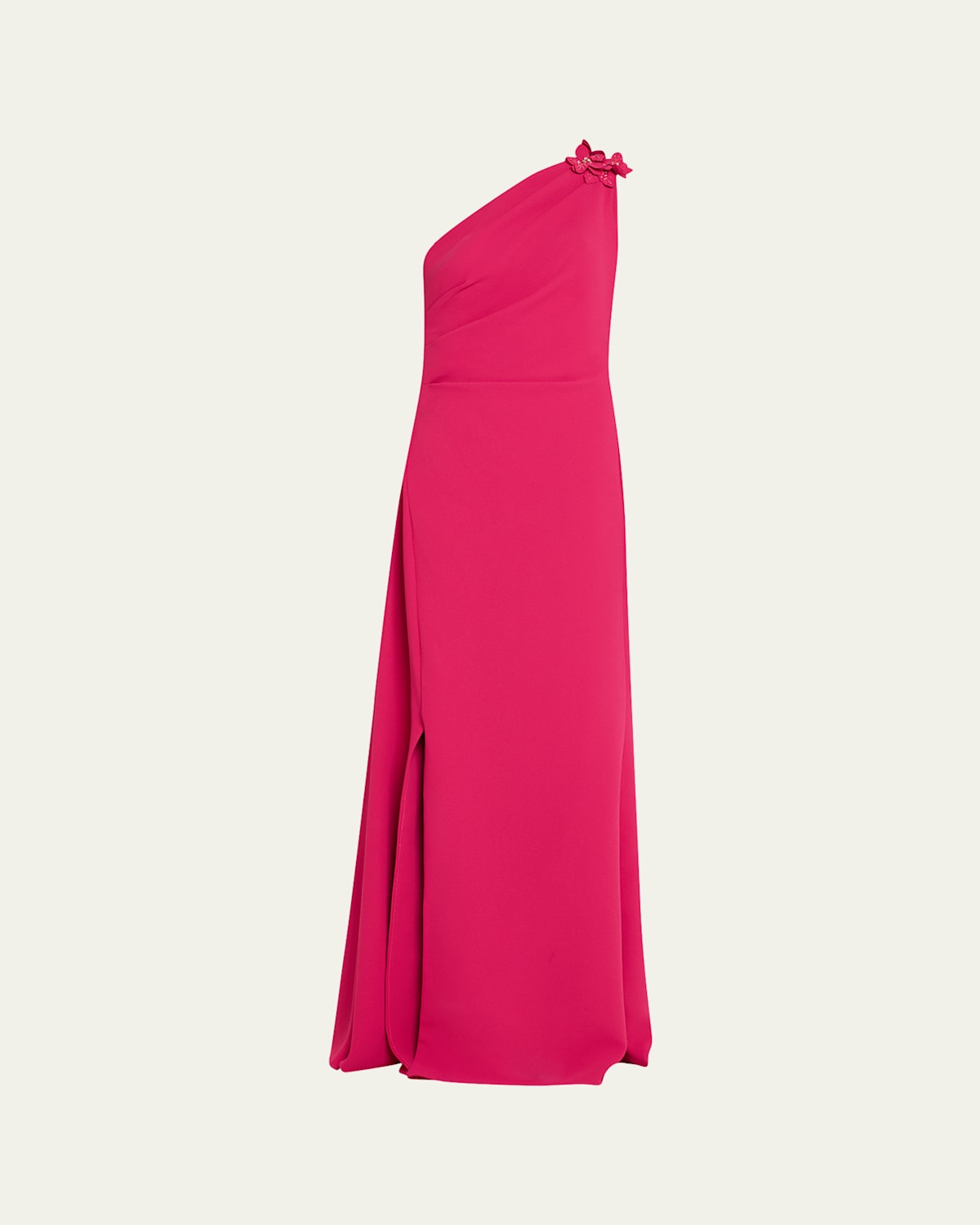Rickie Freeman For Teri Jon Draped One-shoulder Floral Applique Gown In Lipstick