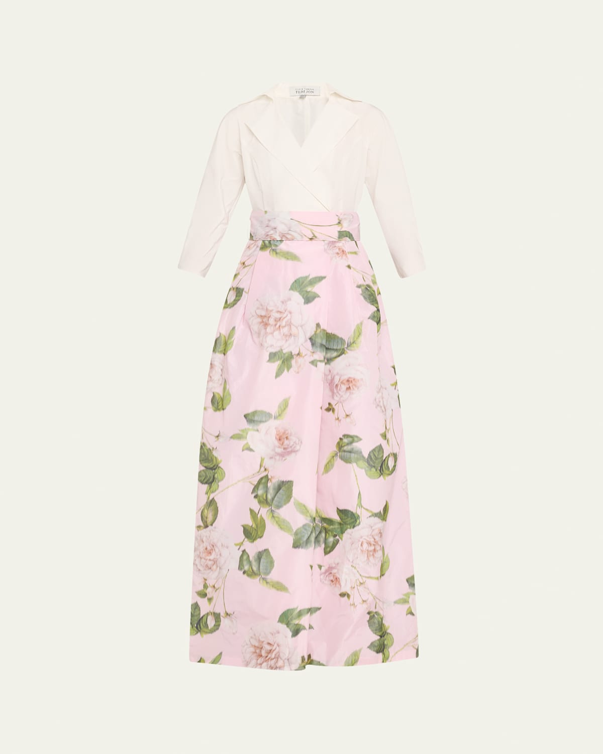 Floral-Print Faille Taffeta Shirt Gown