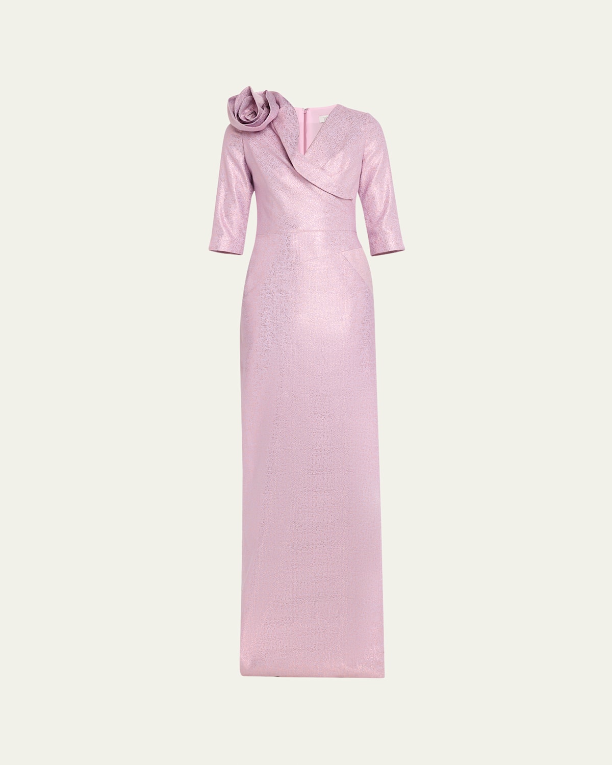 Applique Metallic Jacquard Column Gown