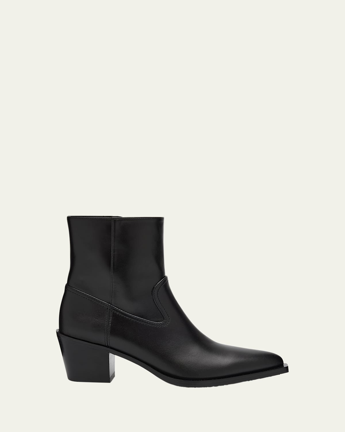 Stuart Weitzman Tate Pointed Zip Leather Booties In Black