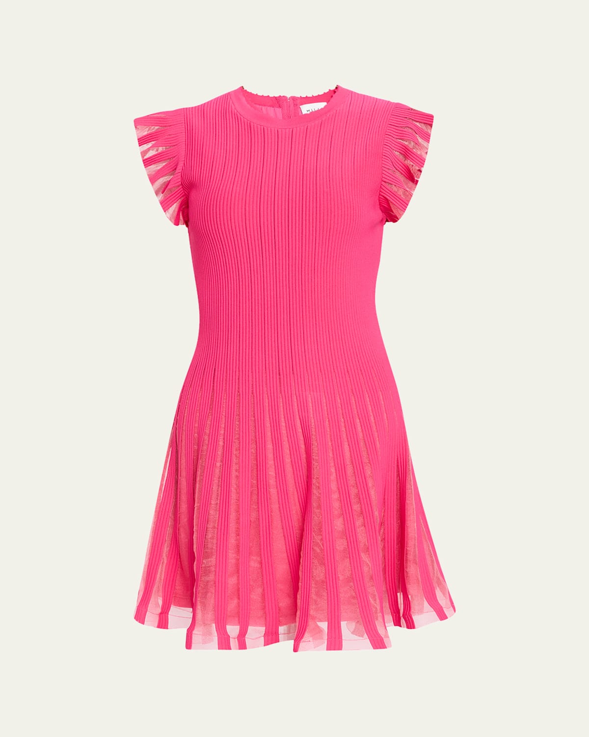 Milly Sheer Flutter-sleeve Knit Dress In Pink