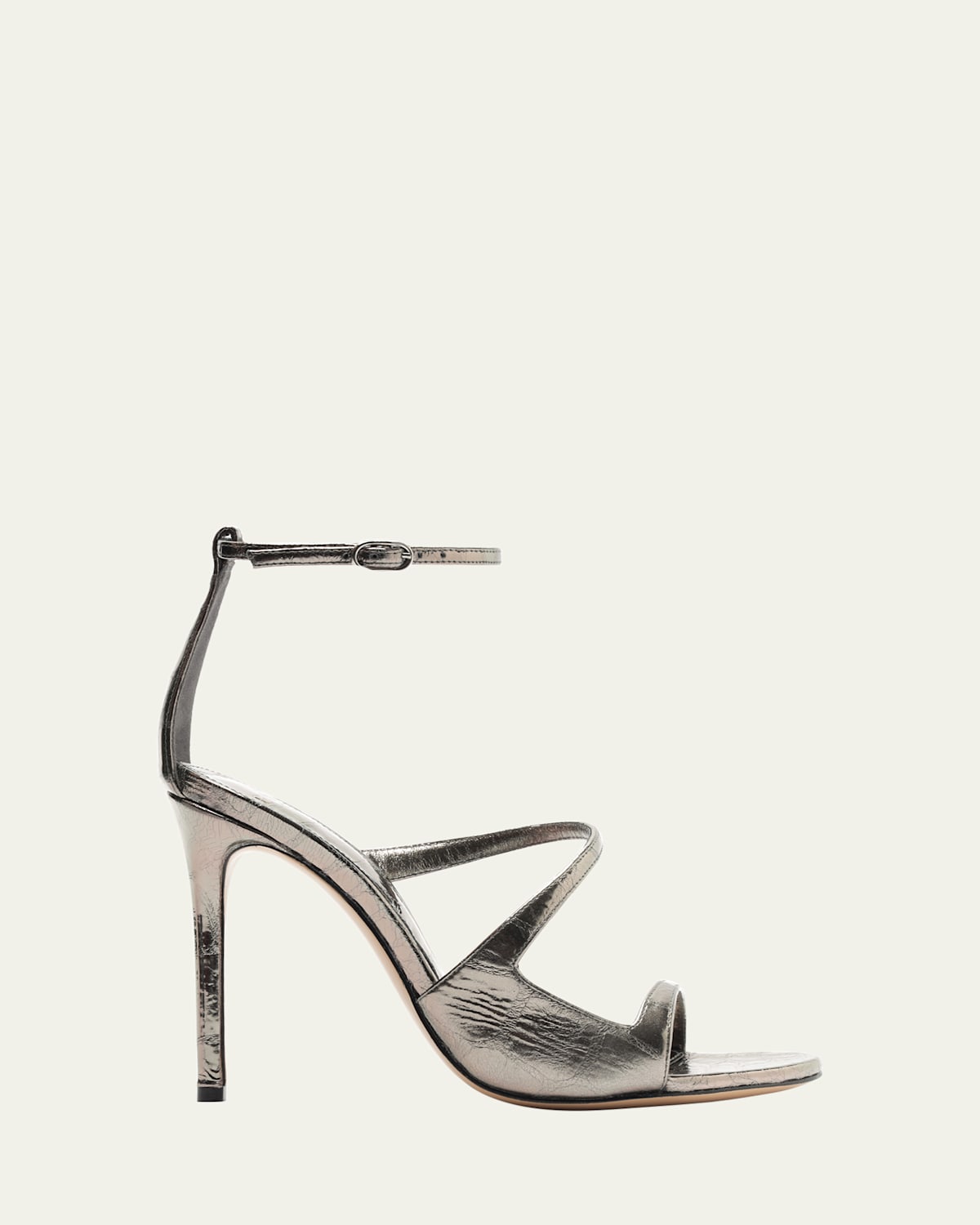 Alexandre Birman Sadie Metallic Asymmetrical Ankle-strap Sandals In Pewter