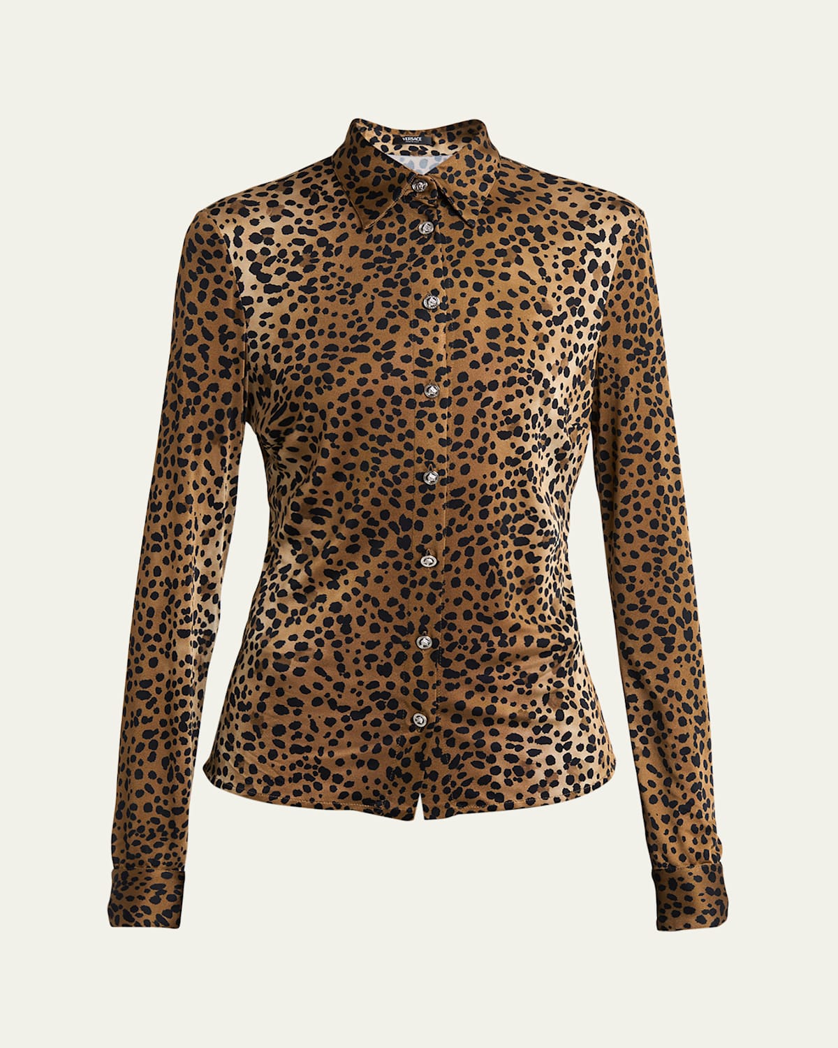 Versace Leopard-print Liquid Jersey Formal Shirt In Naturalblack