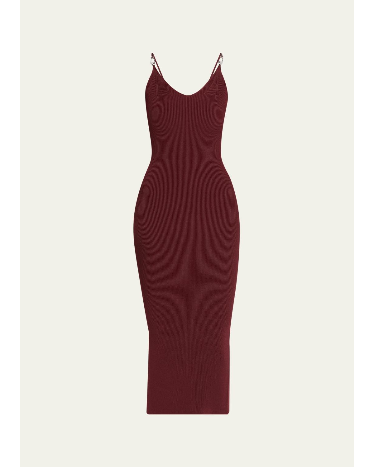 Safety-Pin Straps Rib Knit Midi Dress