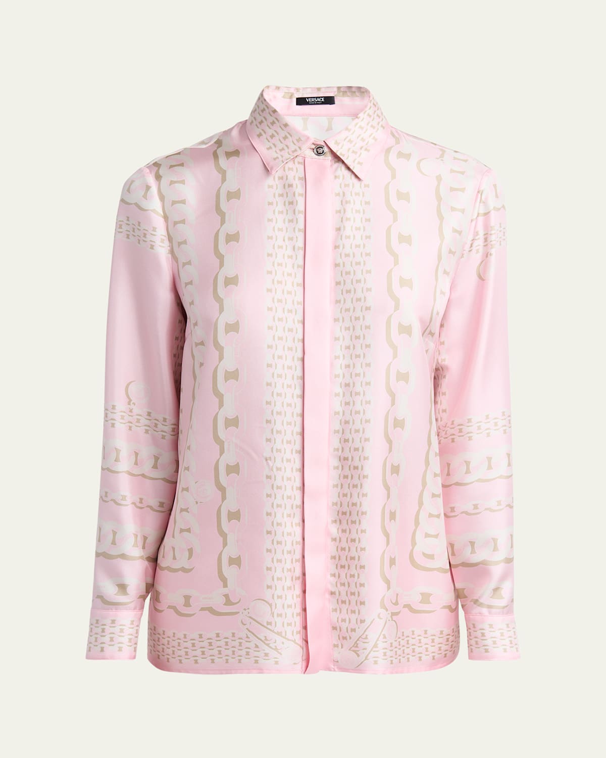Versace Treasure Foulard Silk Twill Formal Shirt In Pastel Pink