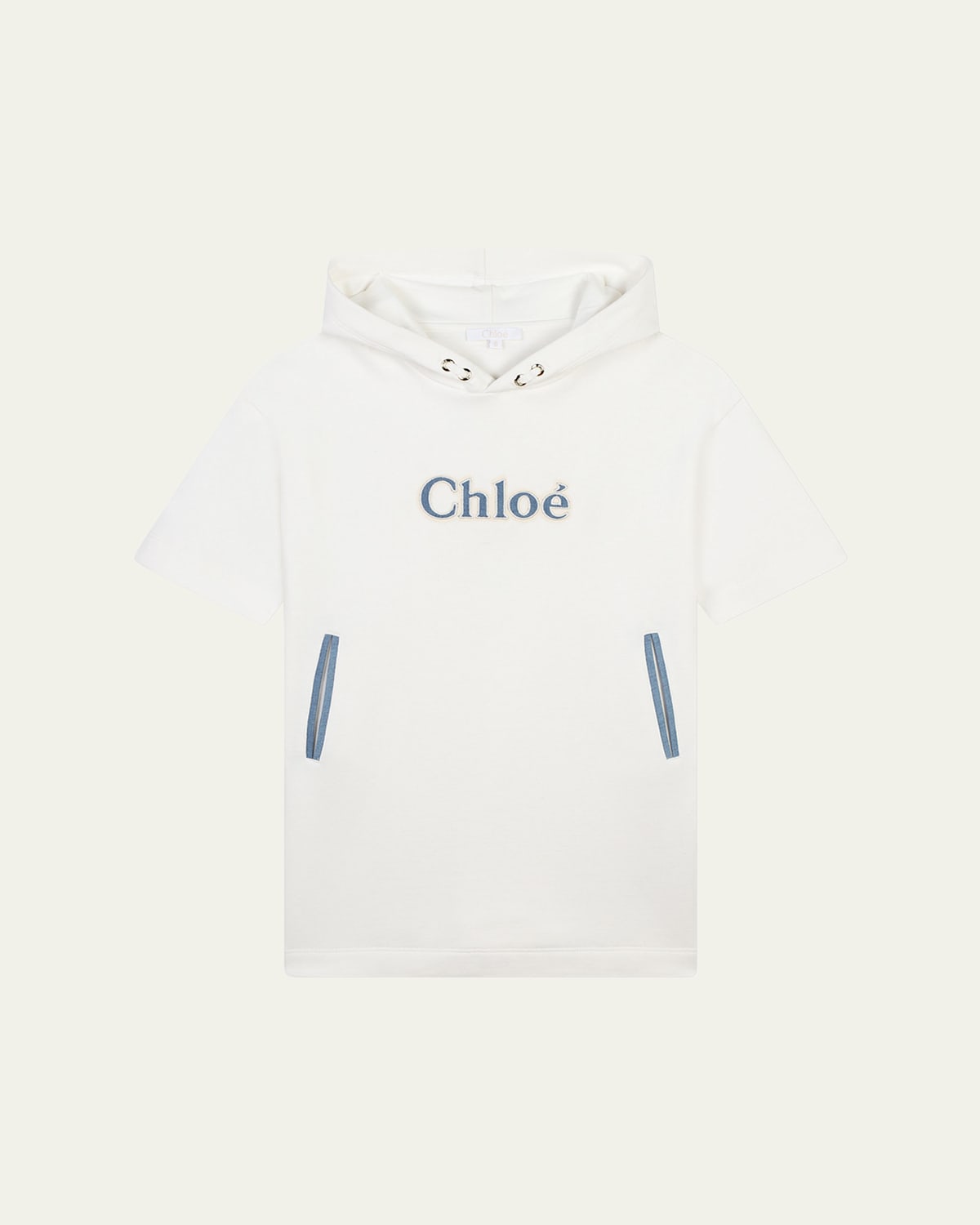 Chloé Girl's Denim Logo-print Fleece Dress In Offwhite